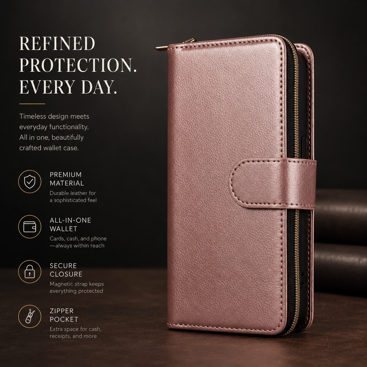 Premium iPhone Case Wallet MagSafe Compatible Leather Card Holder Cover Magnetic Closure Protection