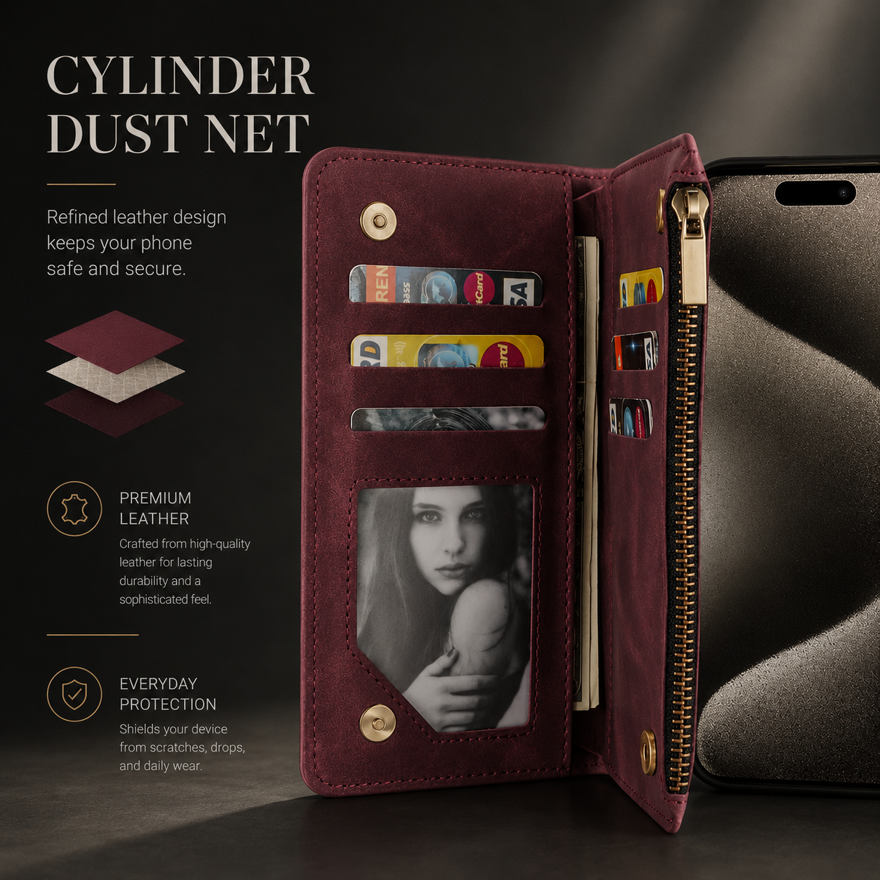 Premium iPhone Case Wallet MagSafe Compatible Leather Card Holder Cover Magnetic Closure Protection