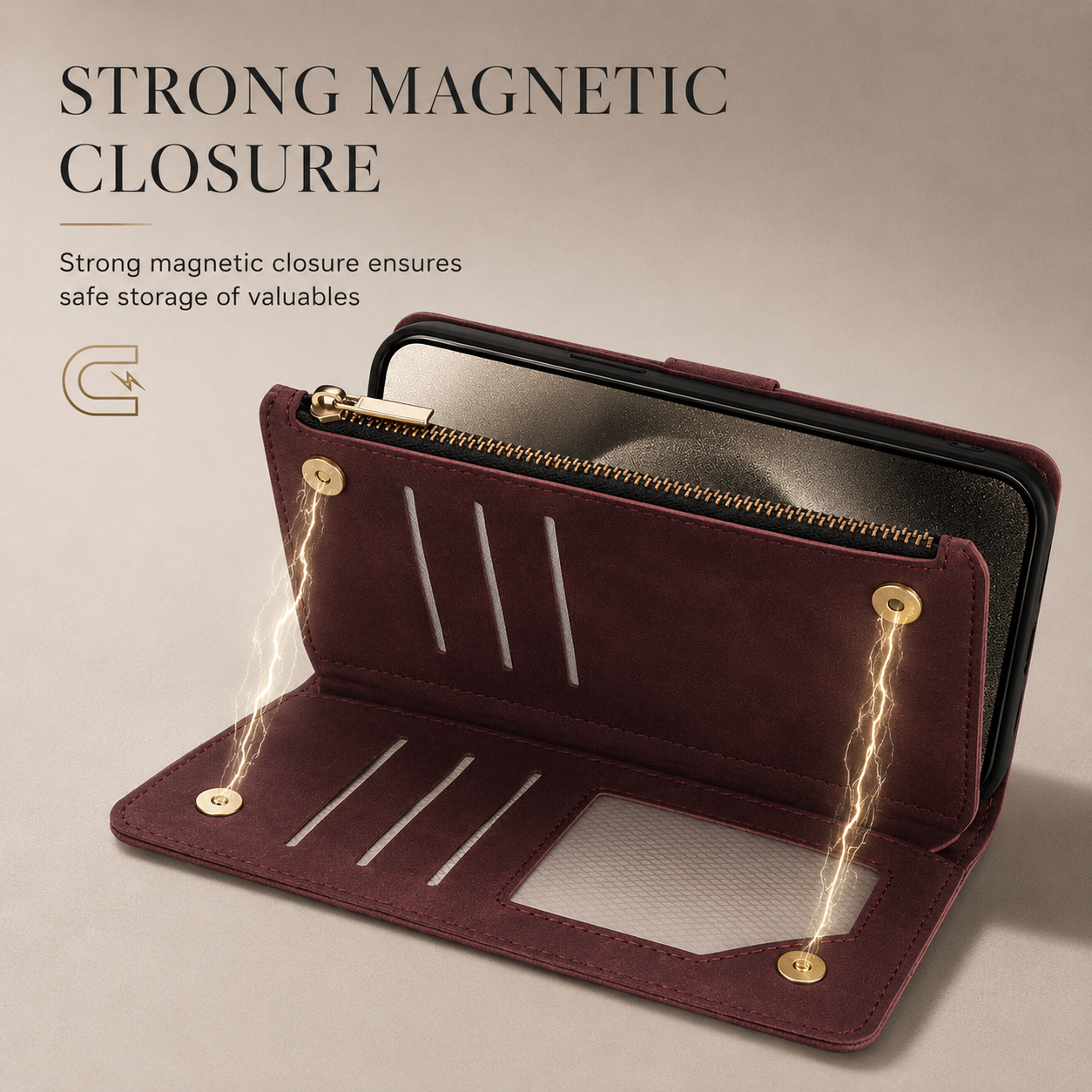 Premium iPhone Case Wallet MagSafe Compatible Leather Card Holder Cover Magnetic Closure Protection