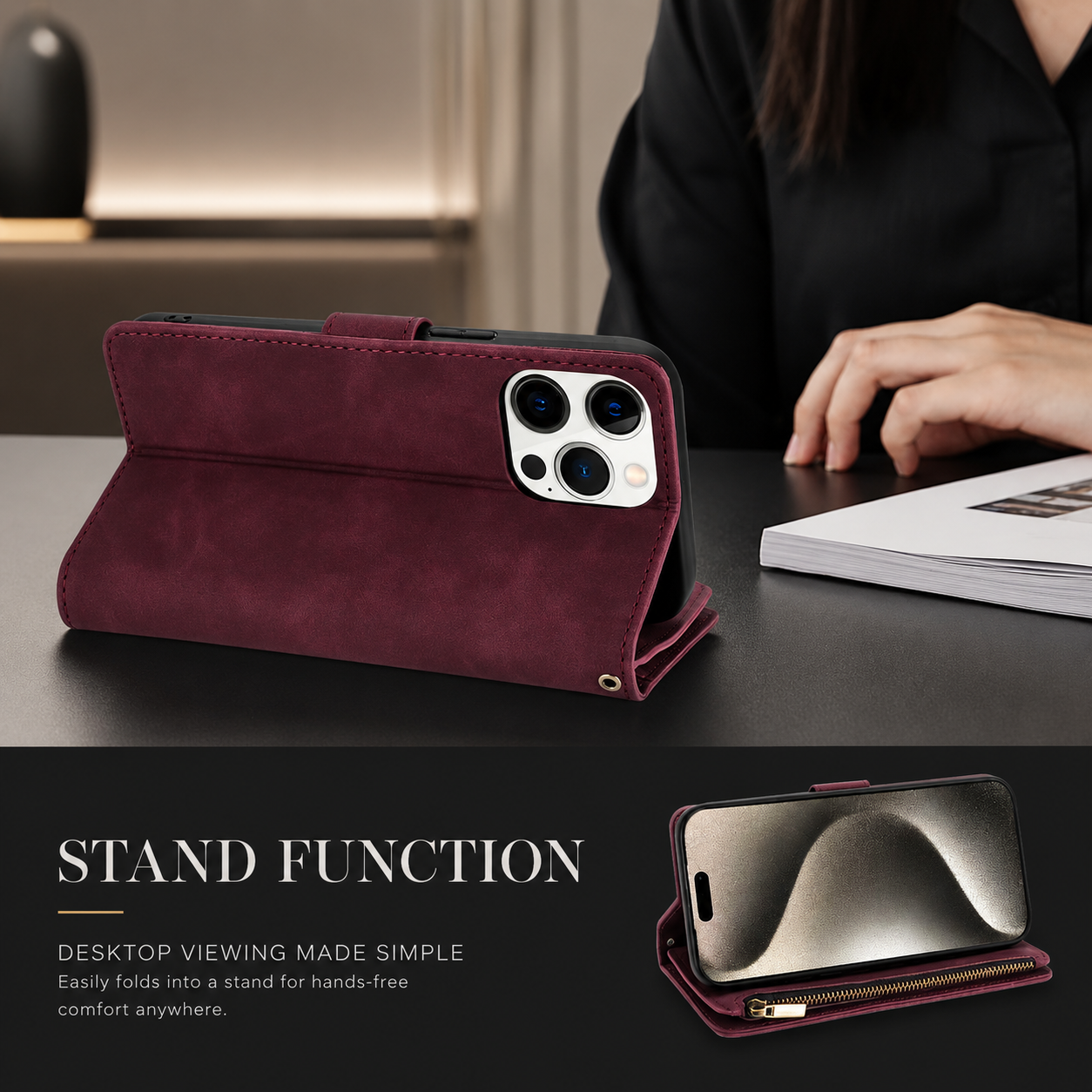 Premium iPhone Case Wallet MagSafe Compatible Leather Card Holder Cover Magnetic Closure Protection