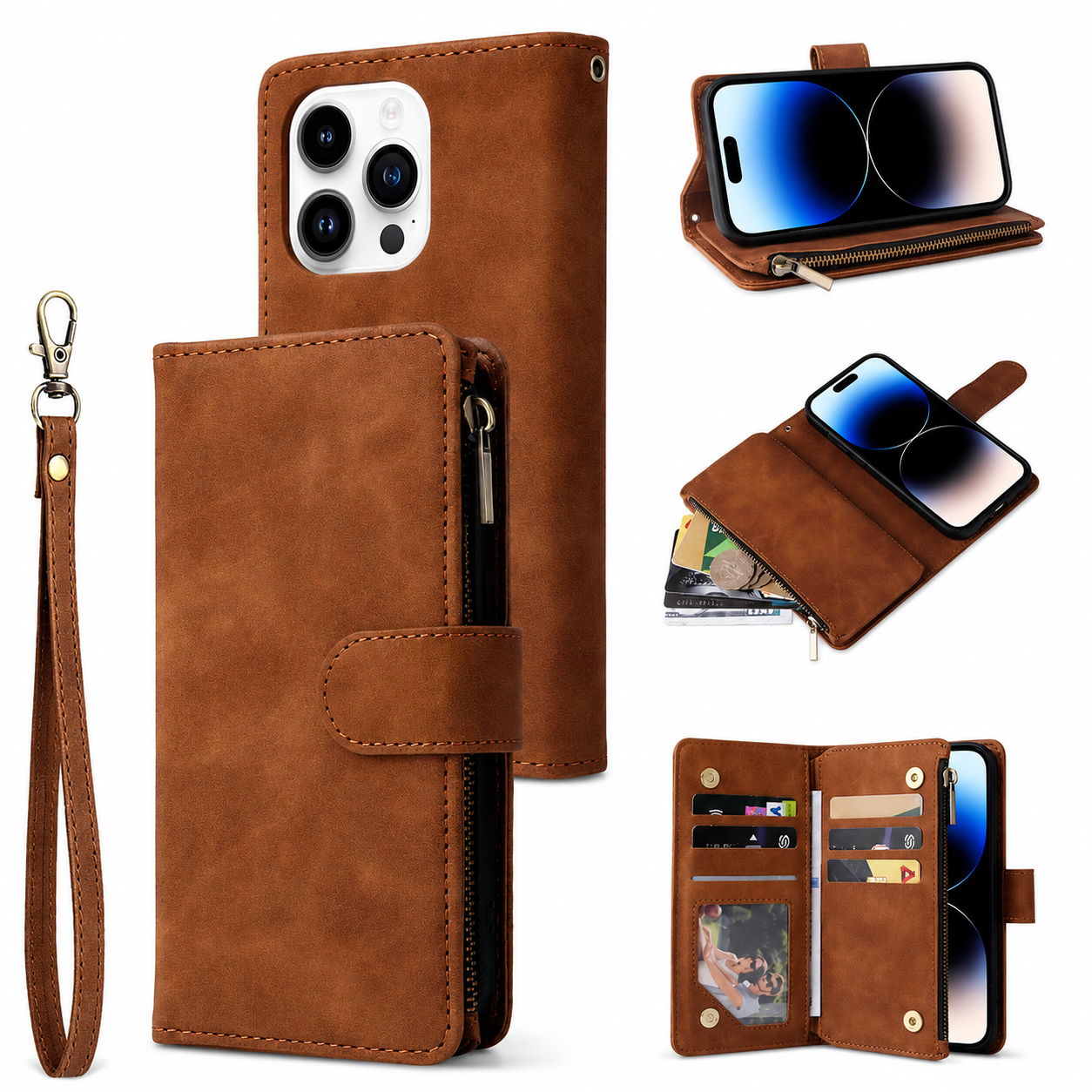 Premium iPhone Case Wallet MagSafe Compatible Leather Card Holder Cover Magnetic Closure Protection