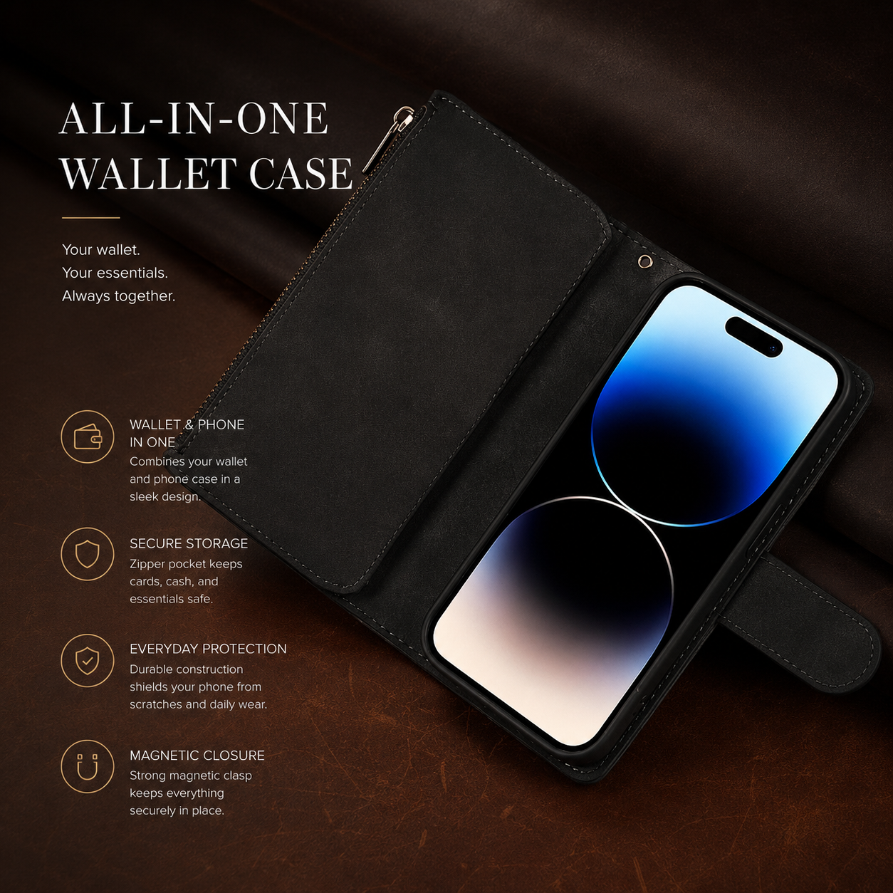 Premium iPhone Case Wallet MagSafe Compatible Leather Card Holder Cover Magnetic Closure Protection