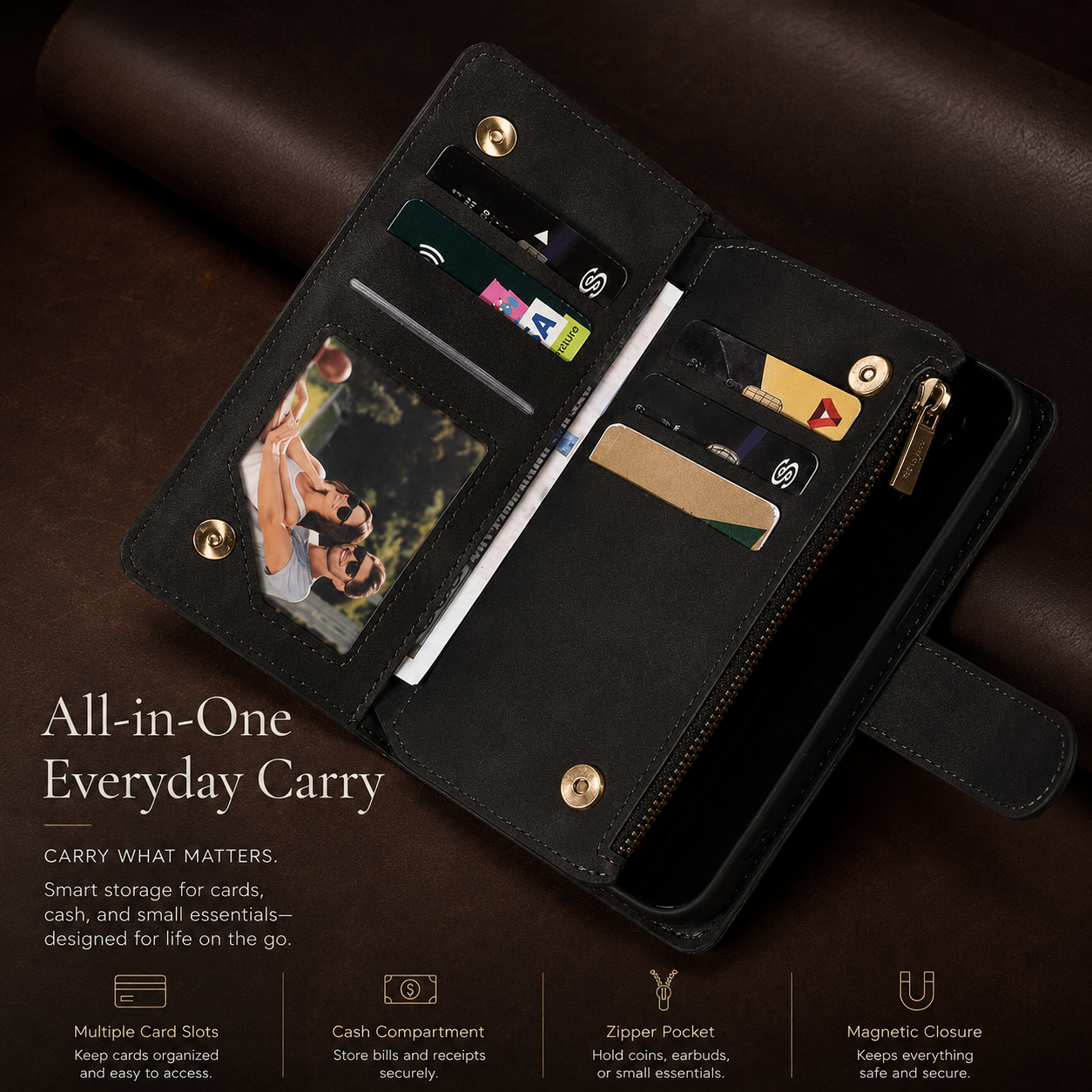 Premium iPhone Case Wallet MagSafe Compatible Leather Card Holder Cover Magnetic Closure Protection