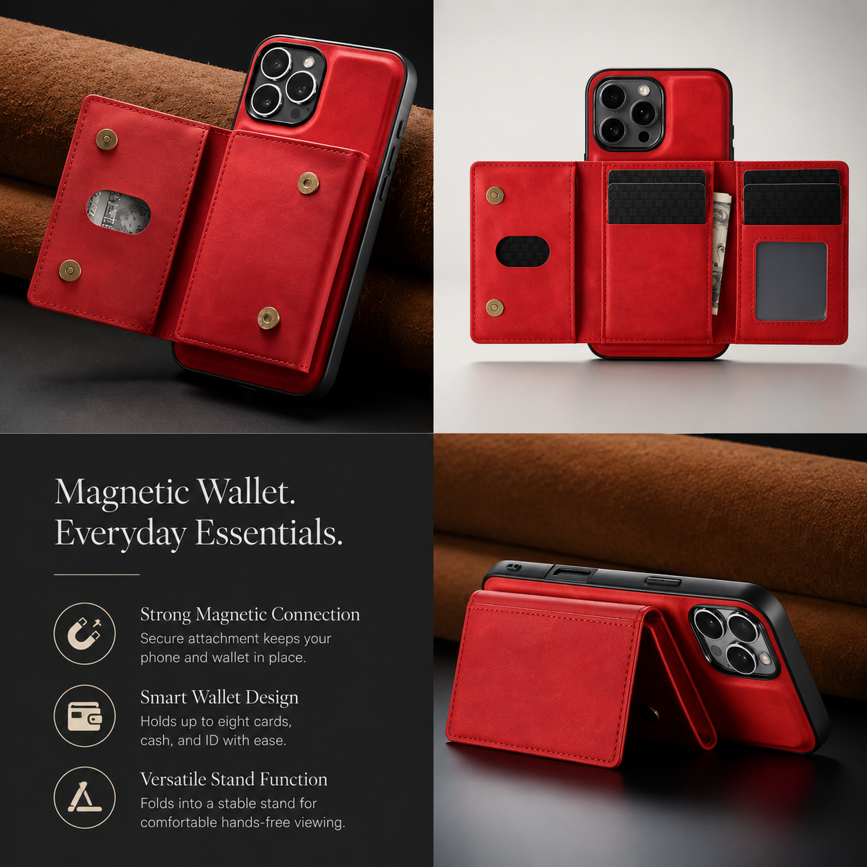 Premium iPhone Case Wallet MagSafe Compatible Leather Card Holder Cover Shockproof Slim Protection
