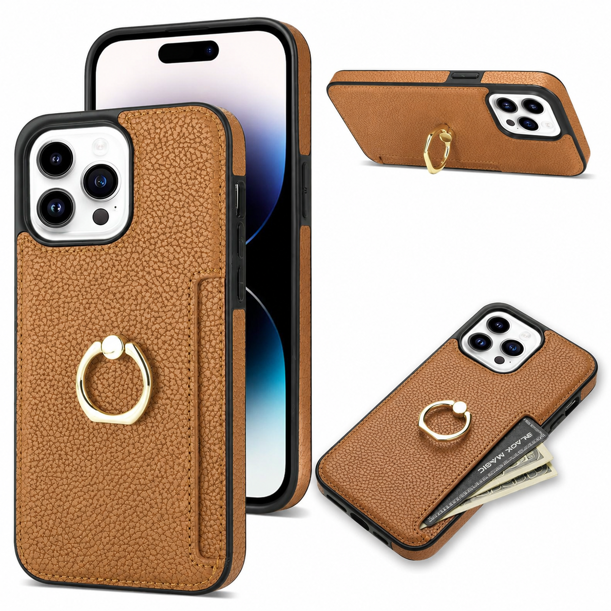 Premium iPhone Case Wallet MagSafe Compatible Leather Card Holder Ring Stand Cover Shockproof Protection
