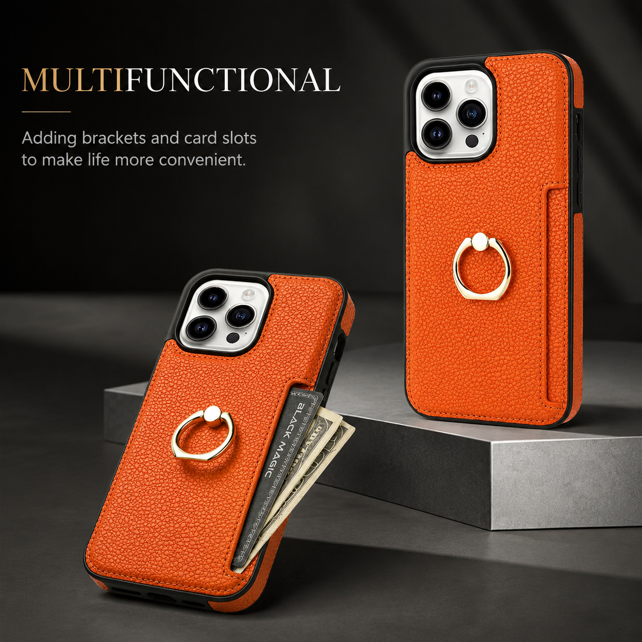 Premium iPhone Case Wallet MagSafe Compatible Leather Card Holder Ring Stand Cover Shockproof Protection