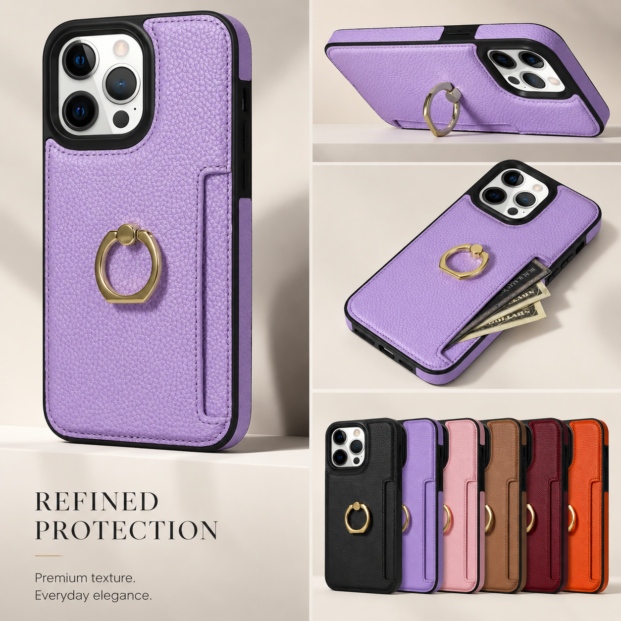 Premium iPhone Case Wallet MagSafe Compatible Leather Card Holder Ring Stand Cover Shockproof Protection