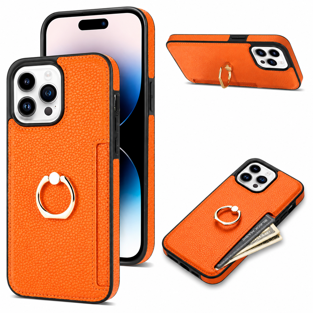Premium iPhone Case Wallet MagSafe Compatible Leather Card Holder Ring Stand Cover Shockproof Protection