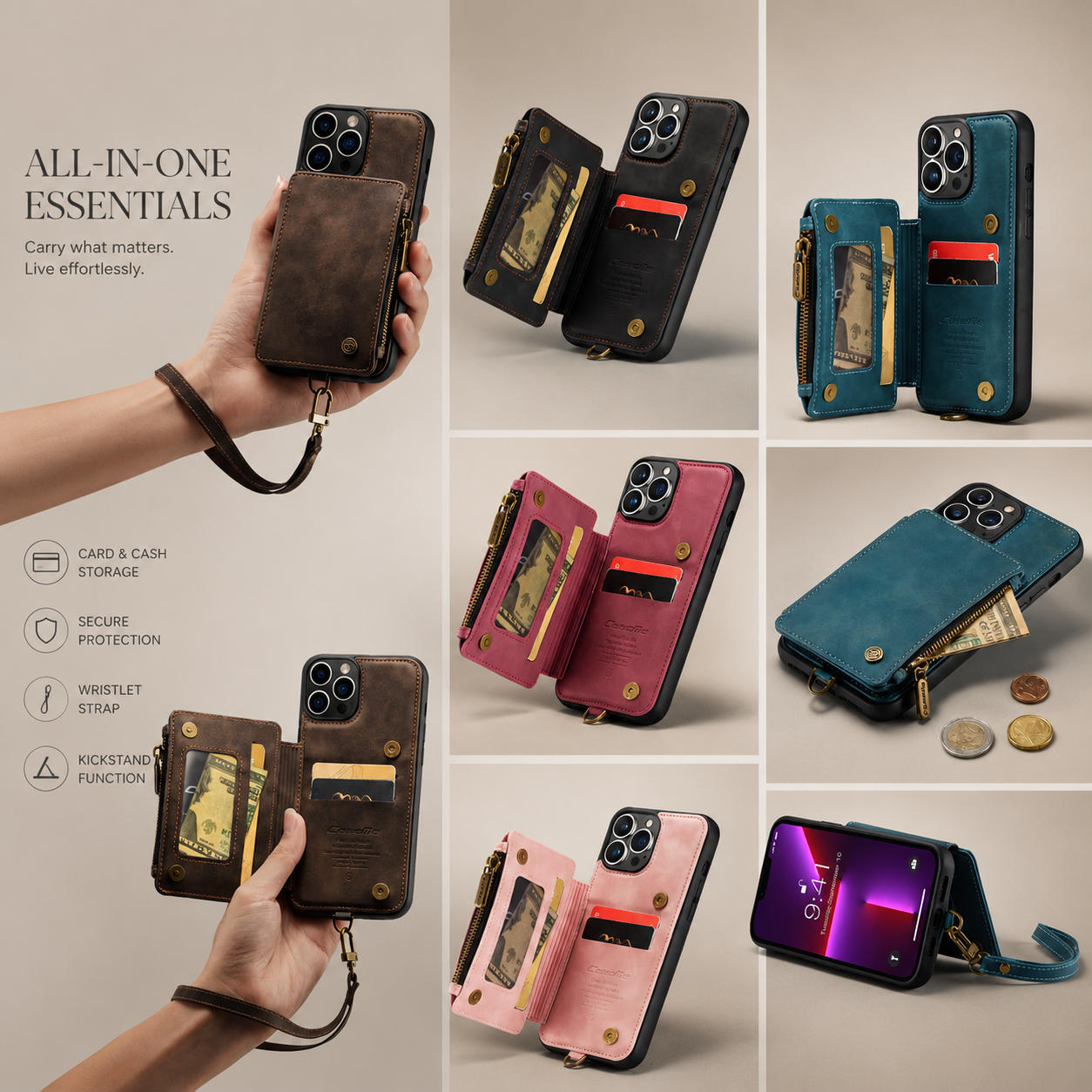 Premium iPhone Case Wallet MagSafe Compatible Leather Card Holder Stand Cover Shockproof Protection