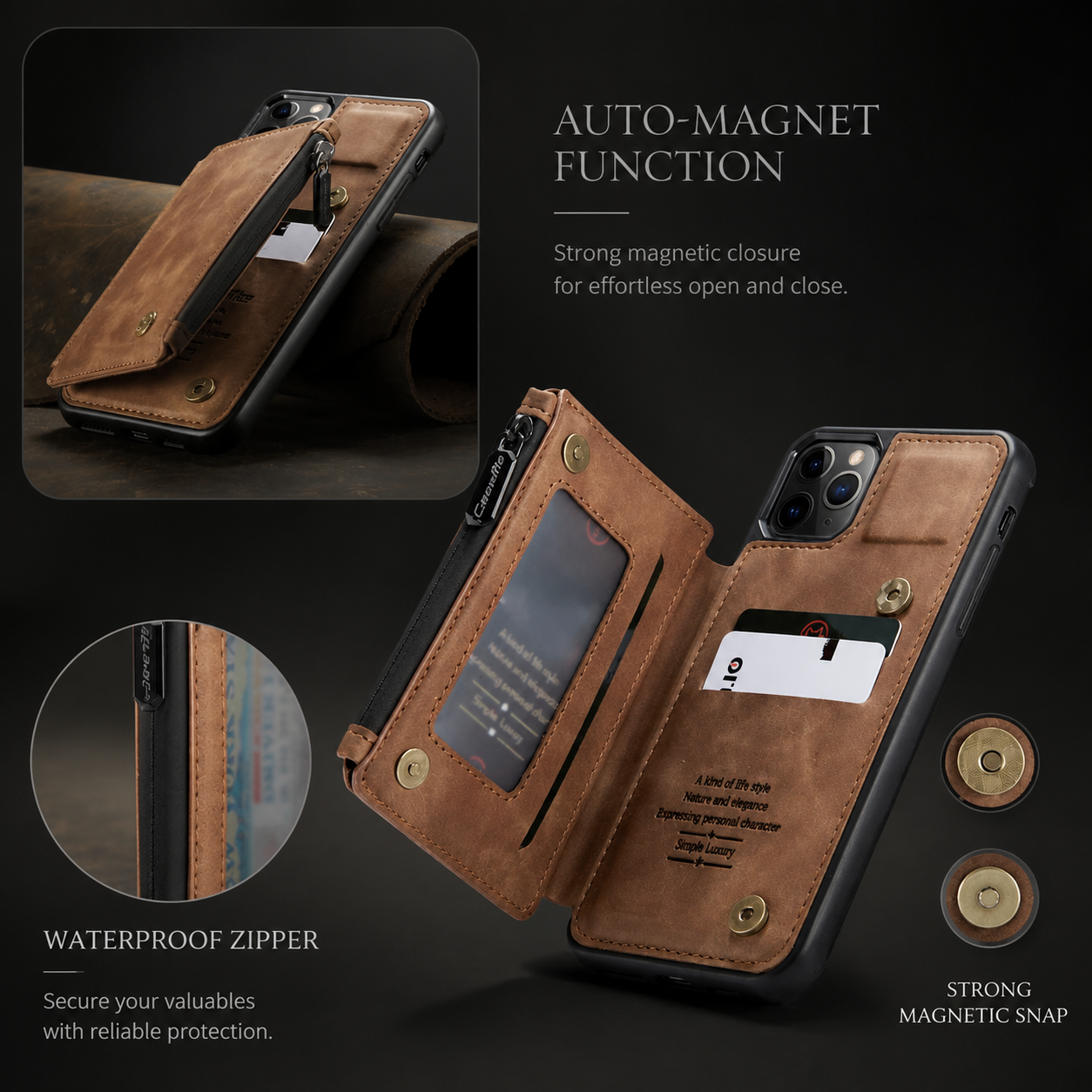 Premium iPhone Case Wallet MagSafe Compatible Leather Card Holder Stand Cover Shockproof Protection