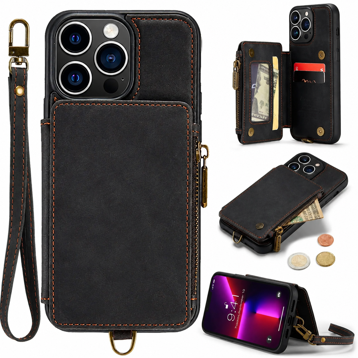 Premium iPhone Case Wallet MagSafe Compatible Leather Card Holder Stand Cover Shockproof Protection