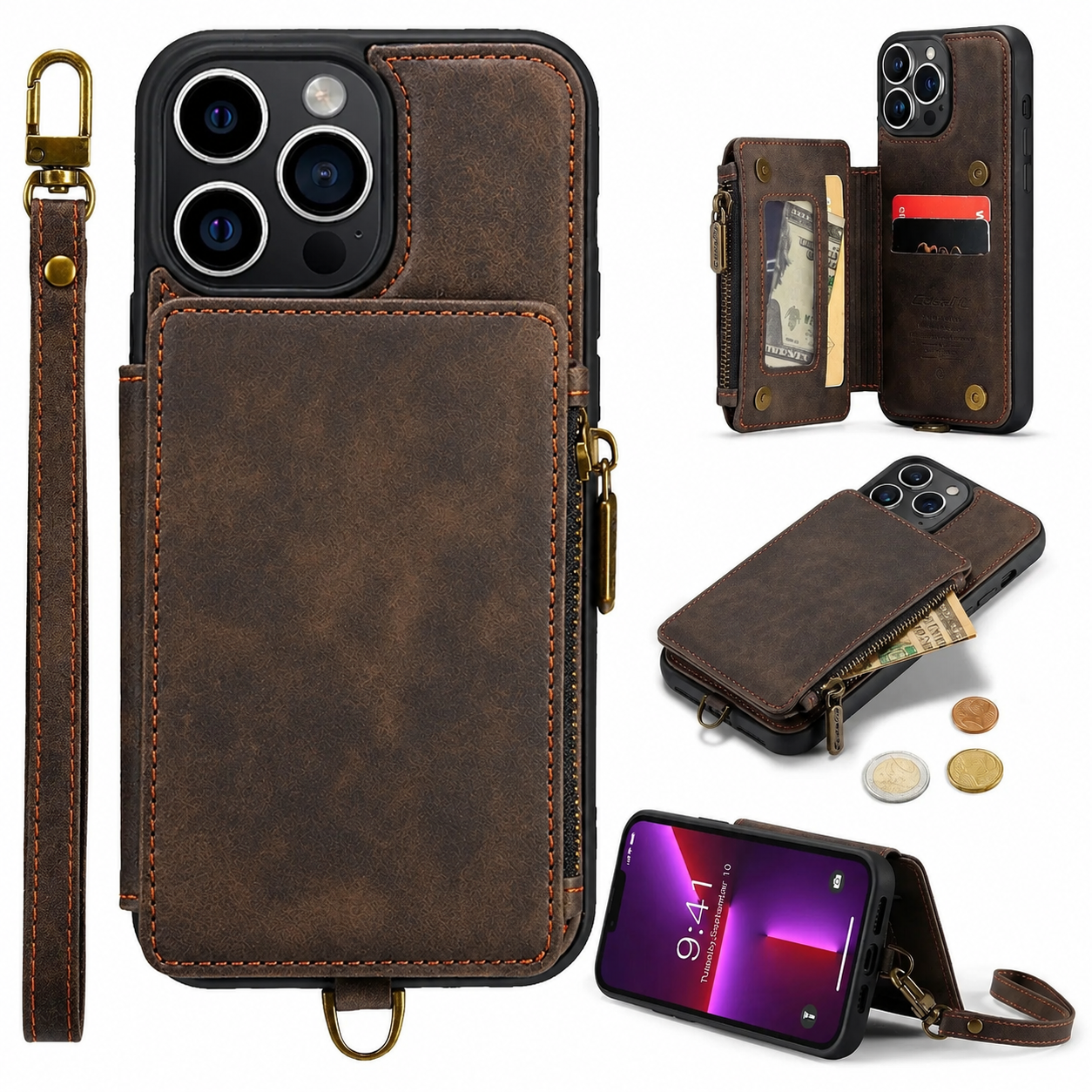 Premium iPhone Case Wallet MagSafe Compatible Leather Card Holder Stand Cover Shockproof Protection