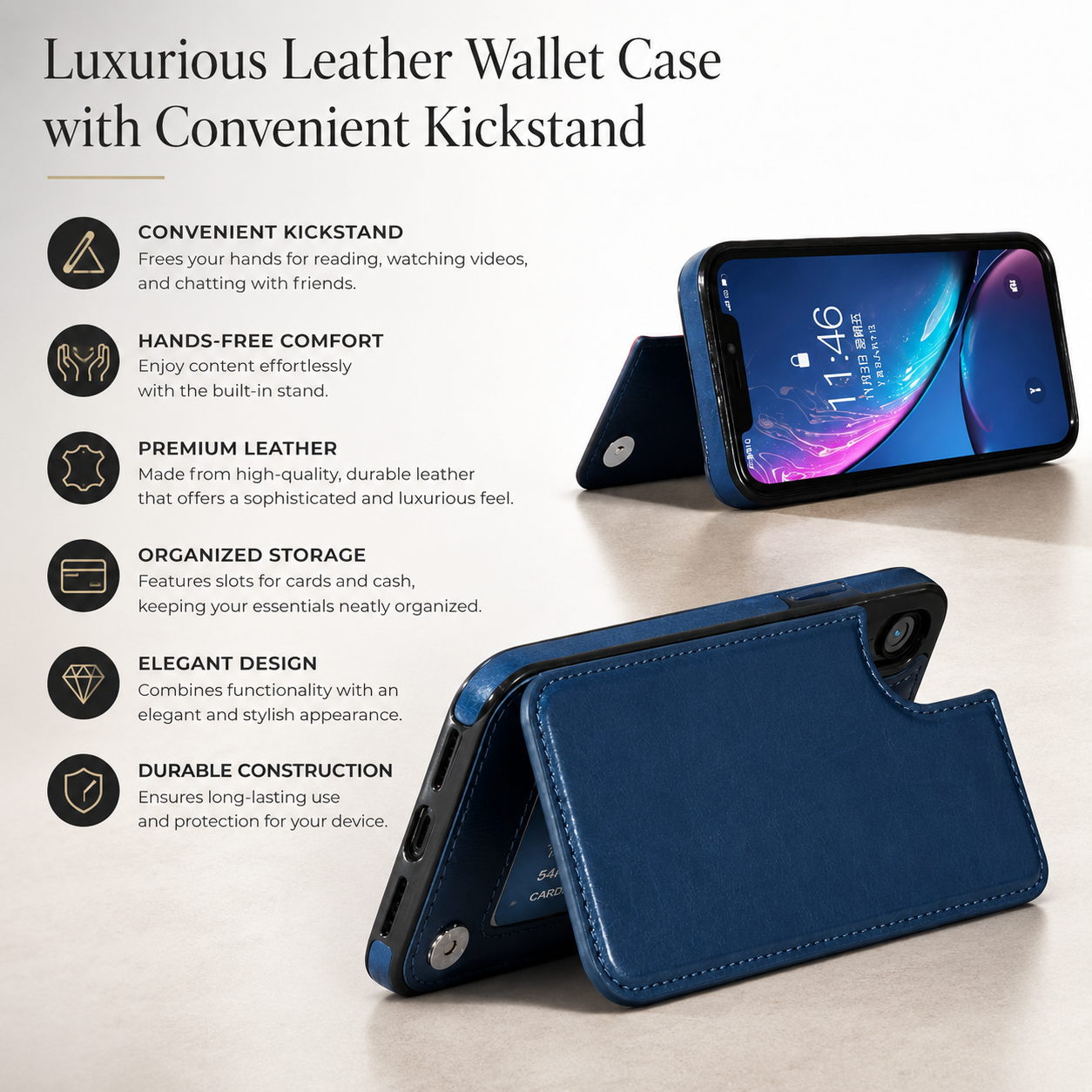 Premium iPhone Case Wallet MagSafe Compatible Leather Flip Cover RFID Card Holder Protection
