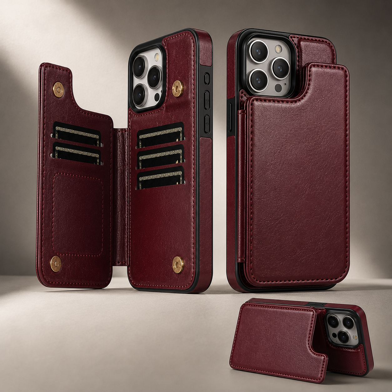 Premium iPhone Case Wallet MagSafe Compatible Leather Flip Cover RFID Card Holder Protection