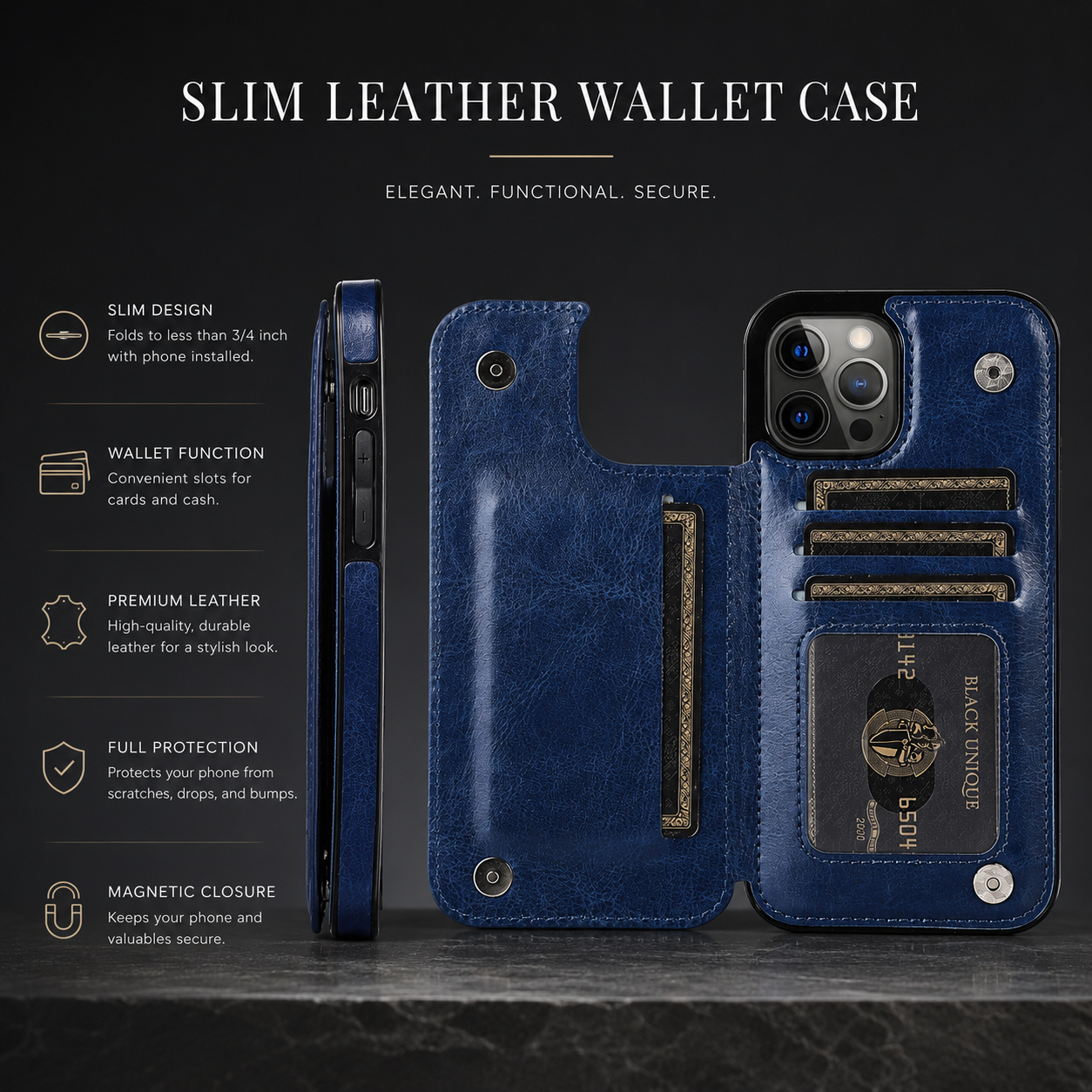 Premium iPhone Case Wallet MagSafe Compatible Leather Flip Cover RFID Card Holder Protection