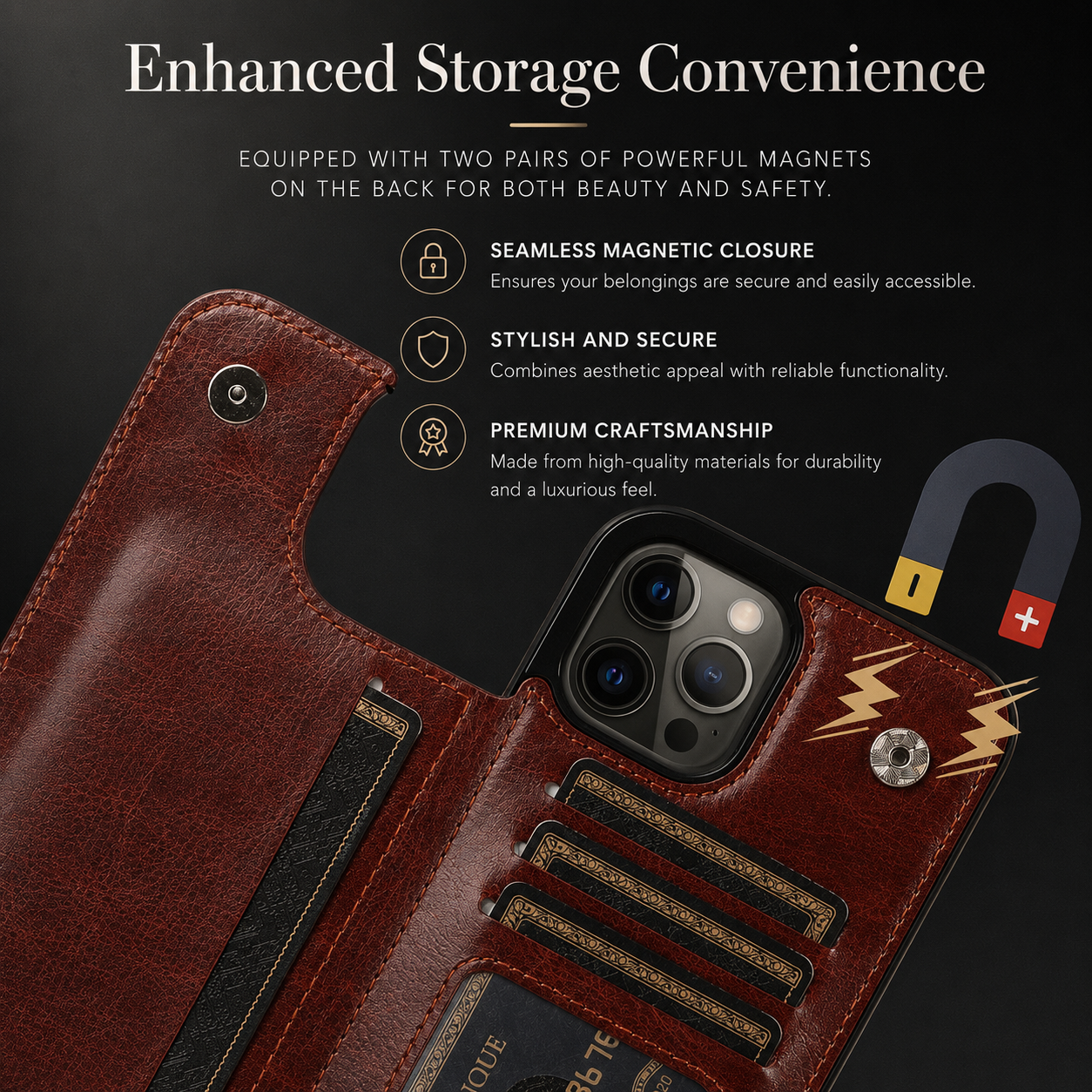 Premium iPhone Case Wallet MagSafe Compatible Leather Flip Cover RFID Card Holder Protection