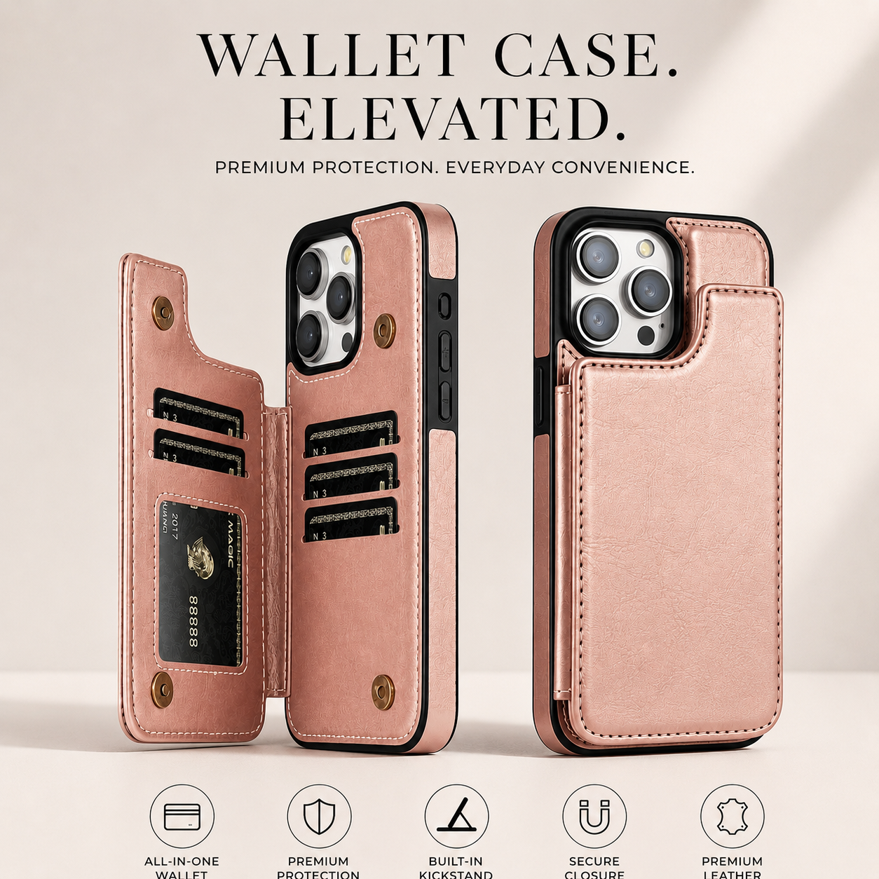 Premium iPhone Case Wallet MagSafe Compatible Leather Flip Cover RFID Card Holder Protection