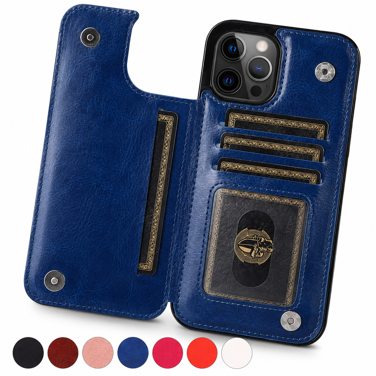 Premium iPhone Case Wallet MagSafe Compatible Leather Flip Cover RFID Card Holder Protection