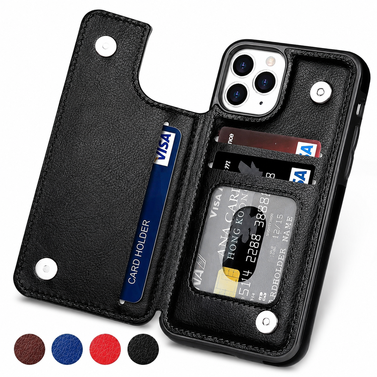 Premium iPhone Case Wallet MagSafe Compatible Leather Flip Cover RFID Card Holder Protection