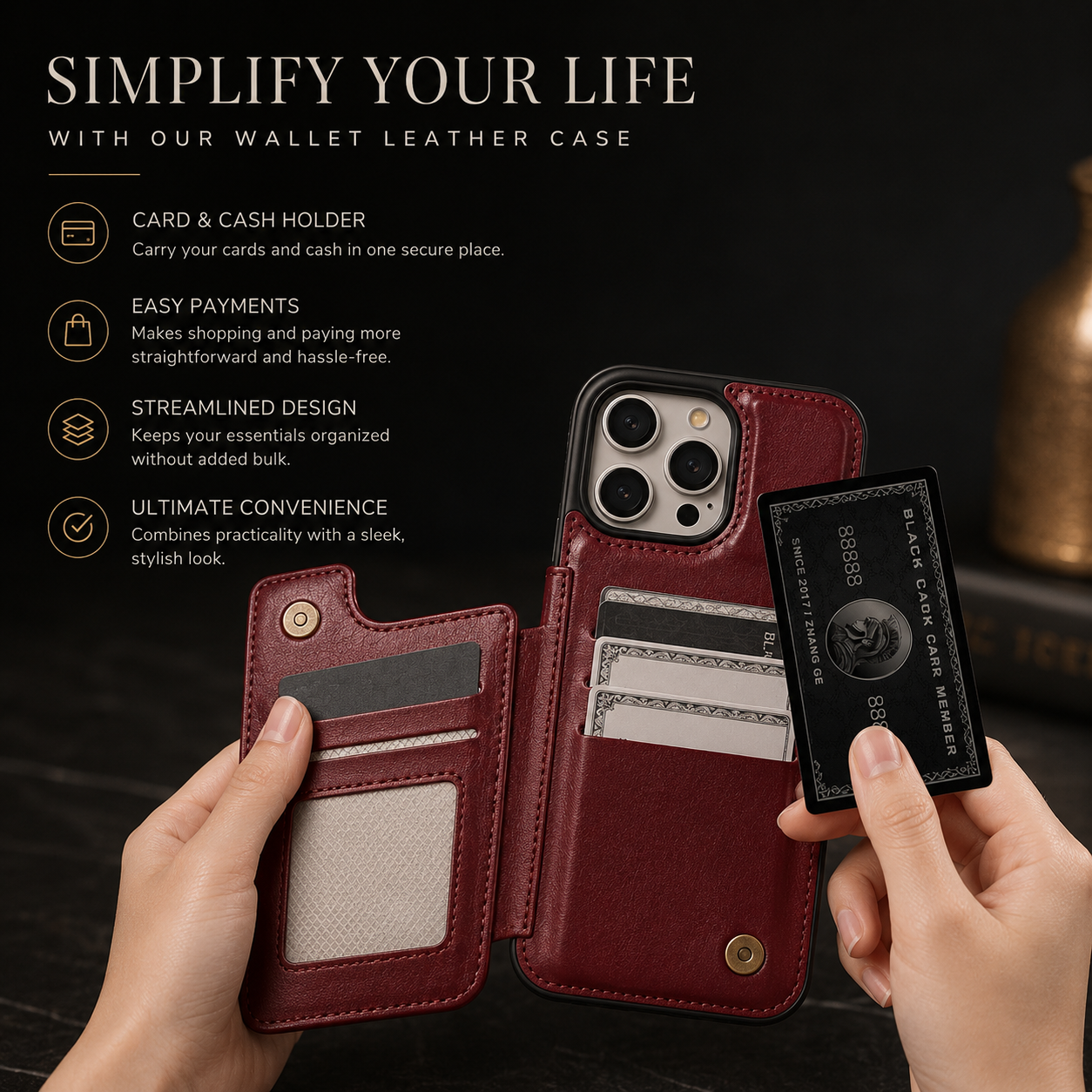 Premium iPhone Case Wallet MagSafe Compatible Leather Flip Cover RFID Card Holder Protection