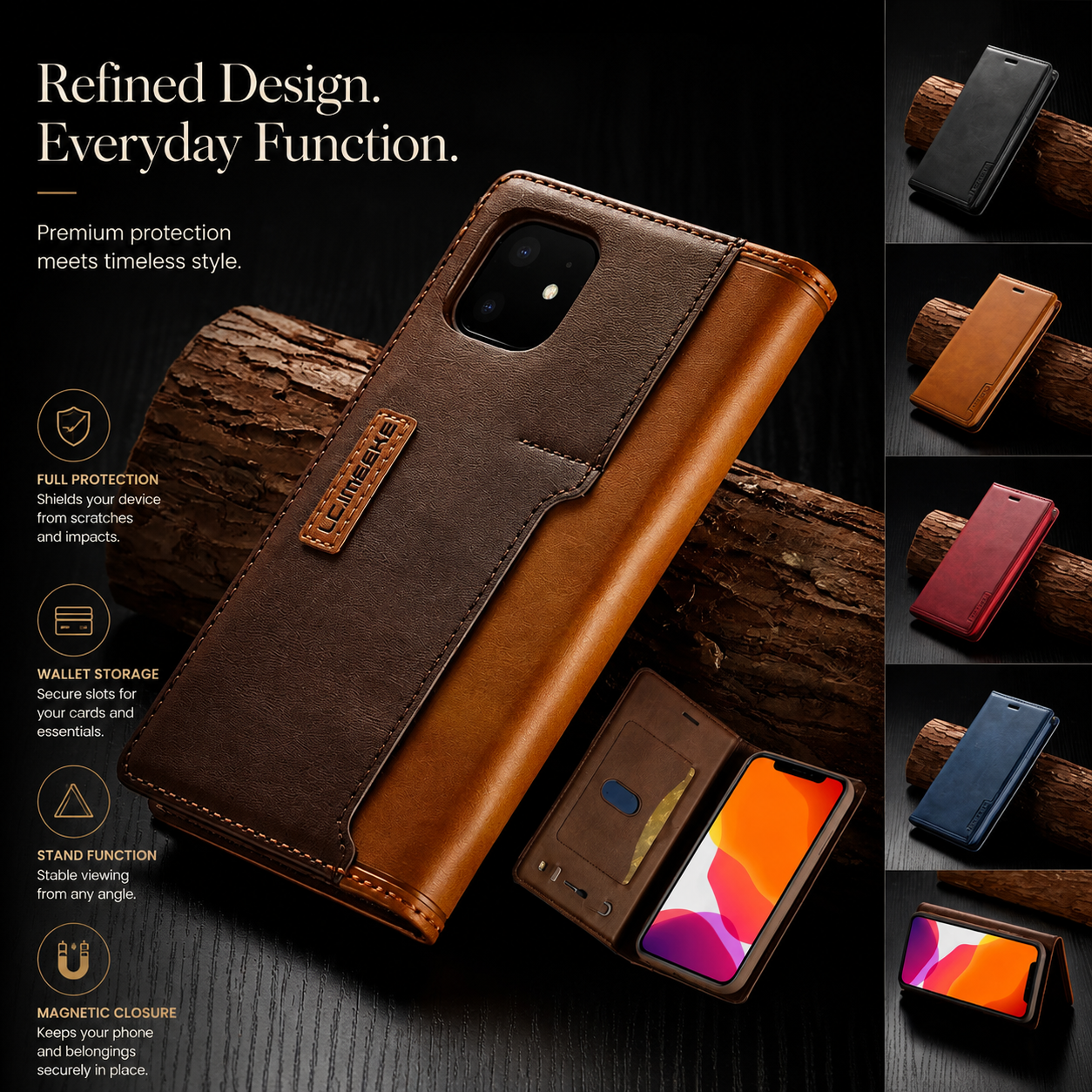 Premium iPhone Case Wallet MagSafe Compatible Leather Flip Cover SIM Card Holder Protection