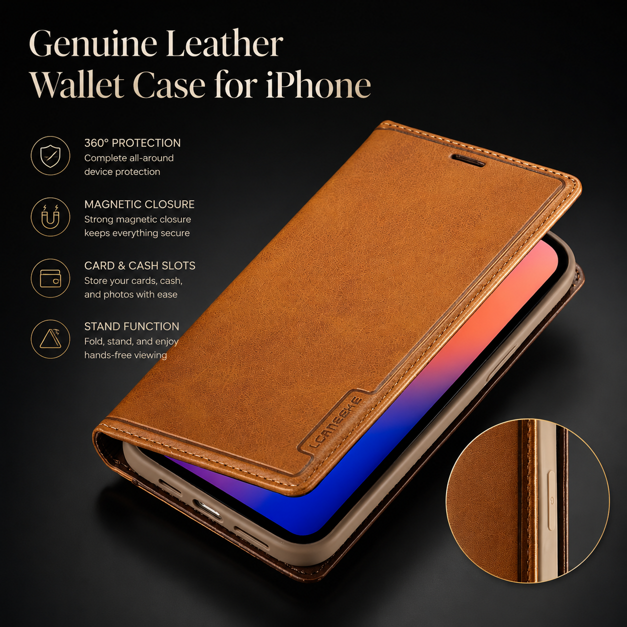 Premium iPhone Case Wallet MagSafe Compatible Leather Flip Cover SIM Card Holder Protection