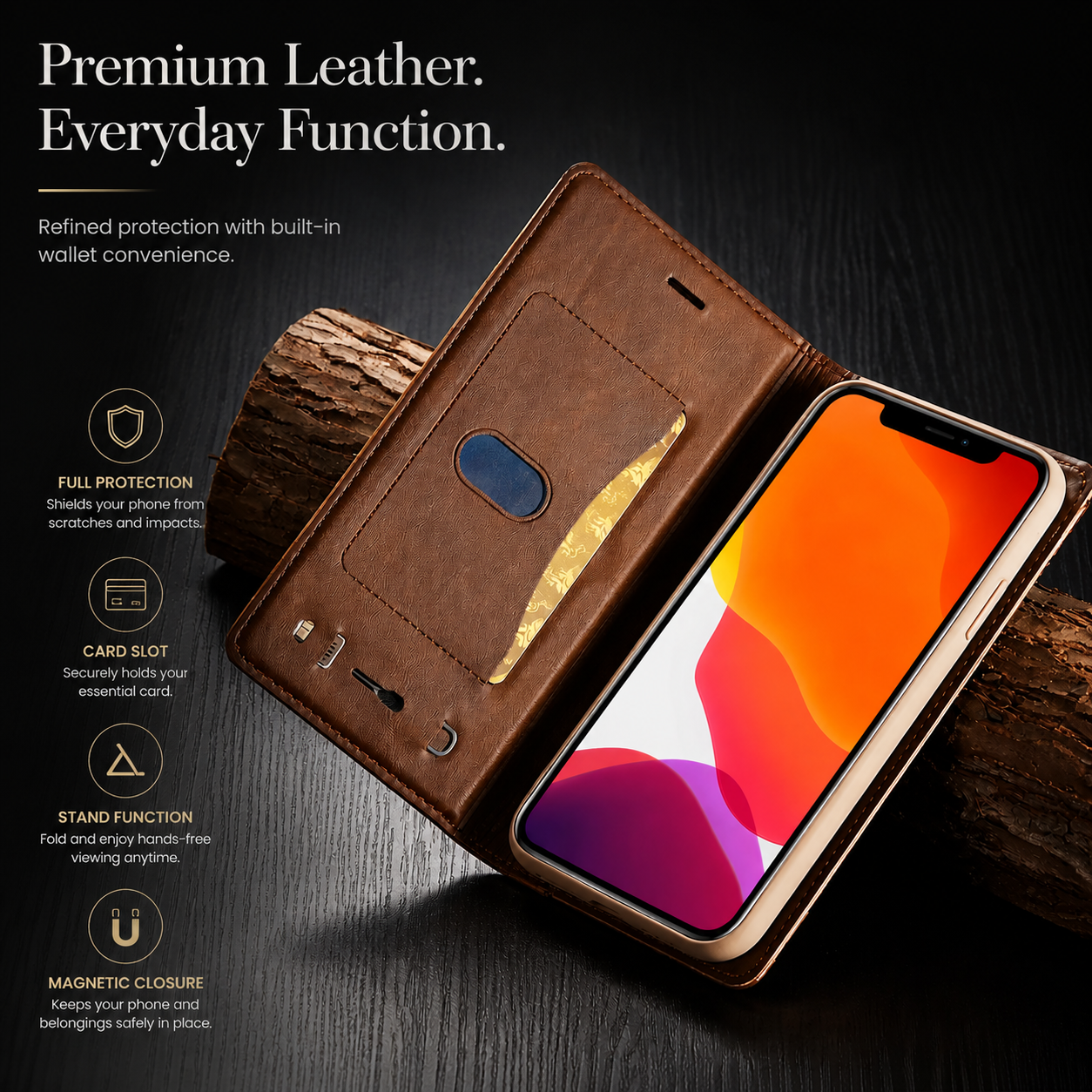 Premium iPhone Case Wallet MagSafe Compatible Leather Flip Cover SIM Card Holder Protection