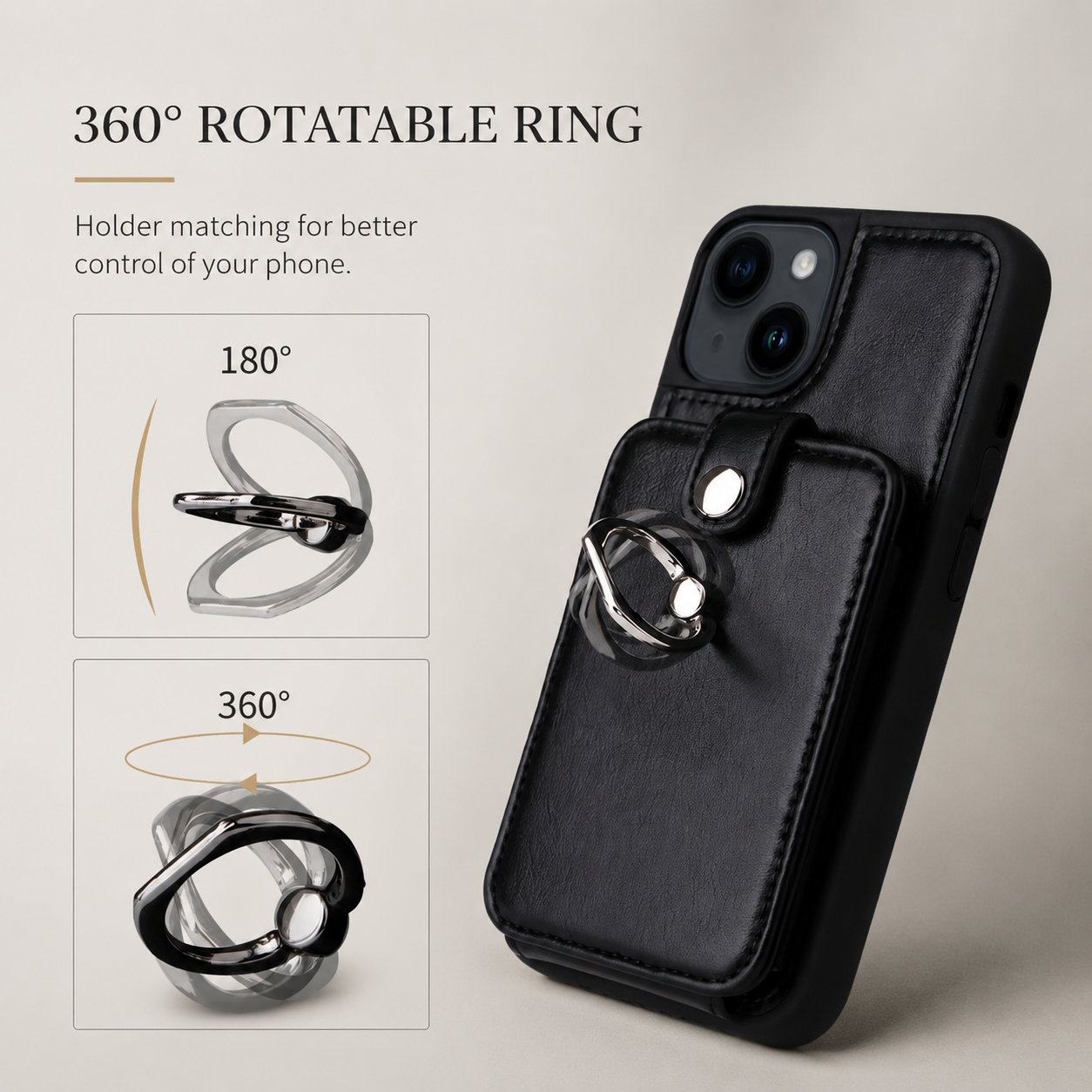 Premium iPhone Case Wallet MagSafe Compatible Leather Vertical Card Holder Ring Stand Cover Protection