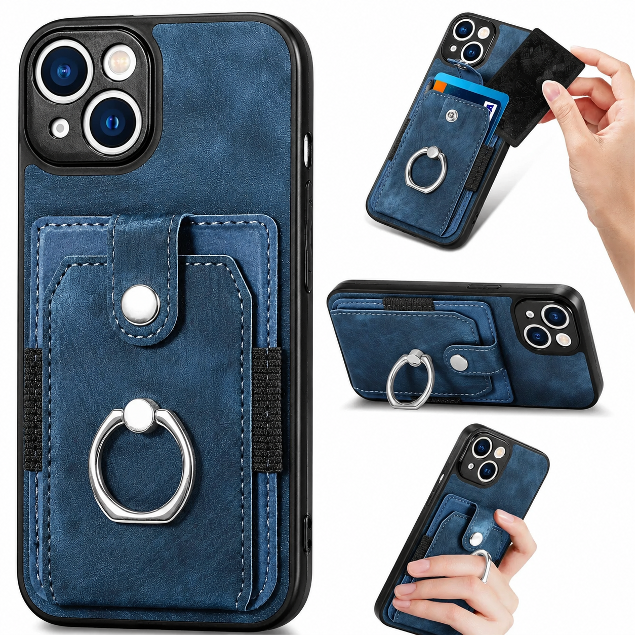 Premium iPhone Case Wallet MagSafe Compatible Leather Vertical Card Holder Ring Stand Cover Protection