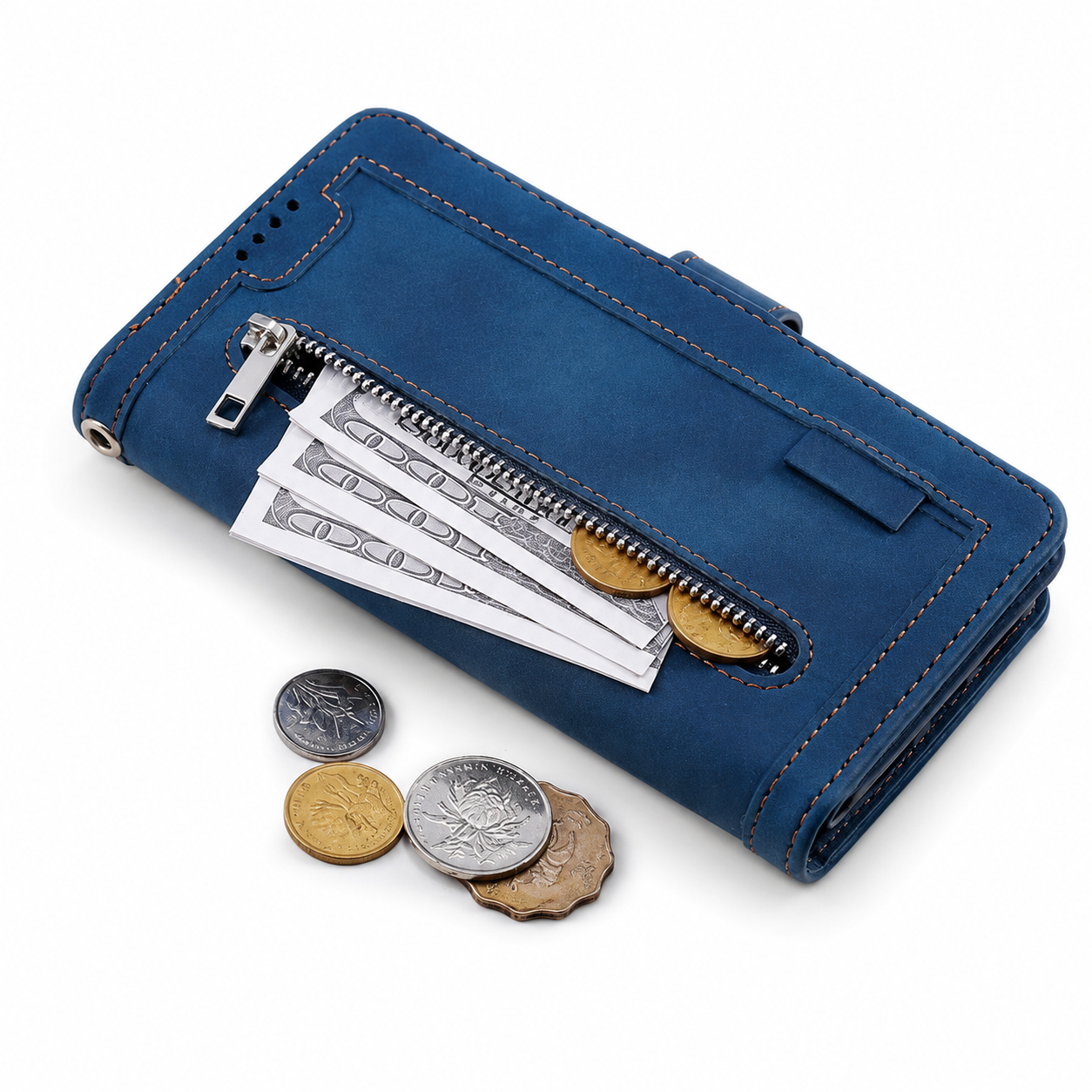 Premium iPhone Case Wallet MagSafe Compatible Leather Zipper Cover Card Holder Stand Strap Protection