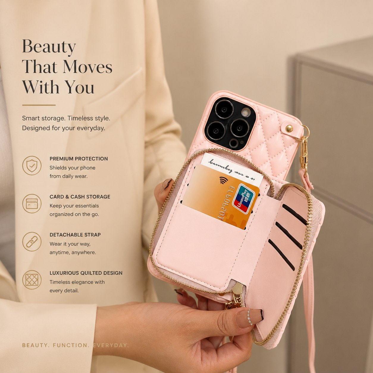 Premium iPhone Case Wallet MagSafe Compatible Leather Zipper Crossbody Cover Card Holder Protection