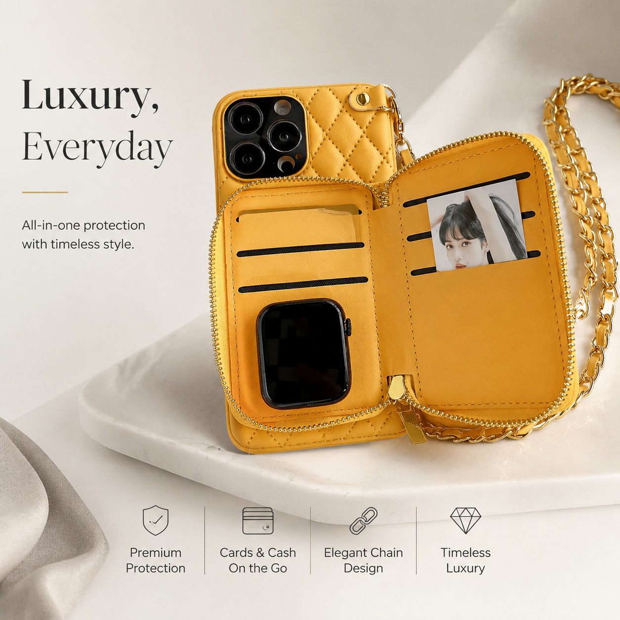 Premium iPhone Case Wallet MagSafe Compatible Leather Zipper Crossbody Cover Card Holder Protection