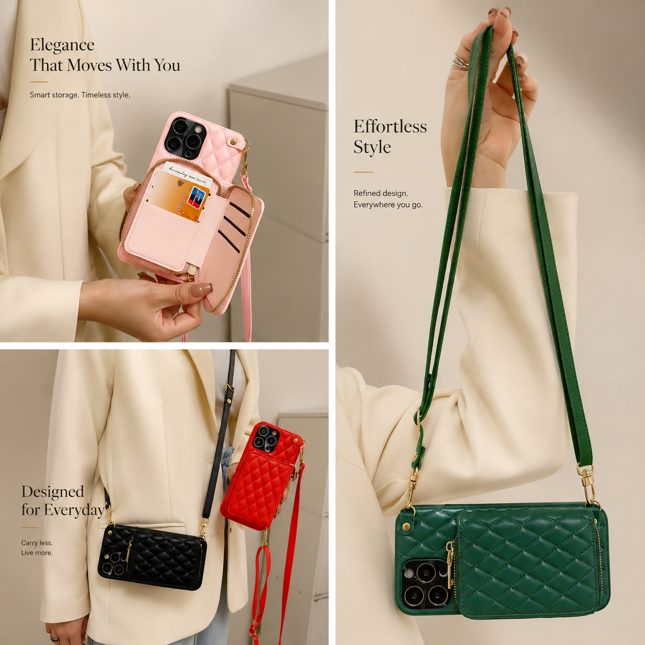 Premium iPhone Case Wallet MagSafe Compatible Leather Zipper Crossbody Cover Card Holder Protection
