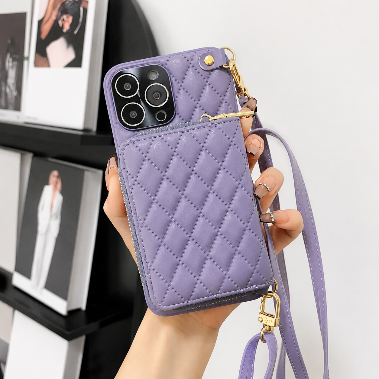 Premium iPhone Case Wallet MagSafe Compatible Leather Zipper Crossbody Cover Card Holder Protection
