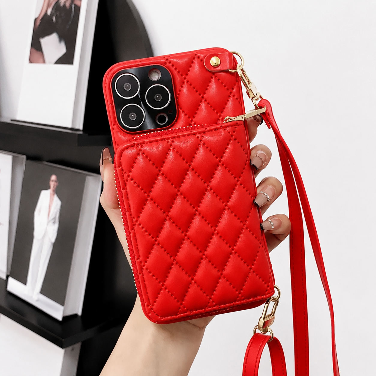 Premium iPhone Case Wallet MagSafe Compatible Leather Zipper Crossbody Cover Card Holder Protection
