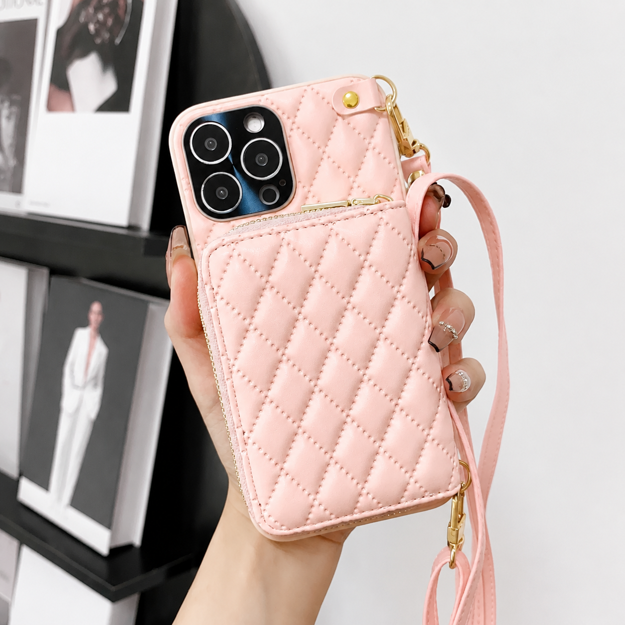 Premium iPhone Case Wallet MagSafe Compatible Leather Zipper Crossbody Cover Card Holder Protection