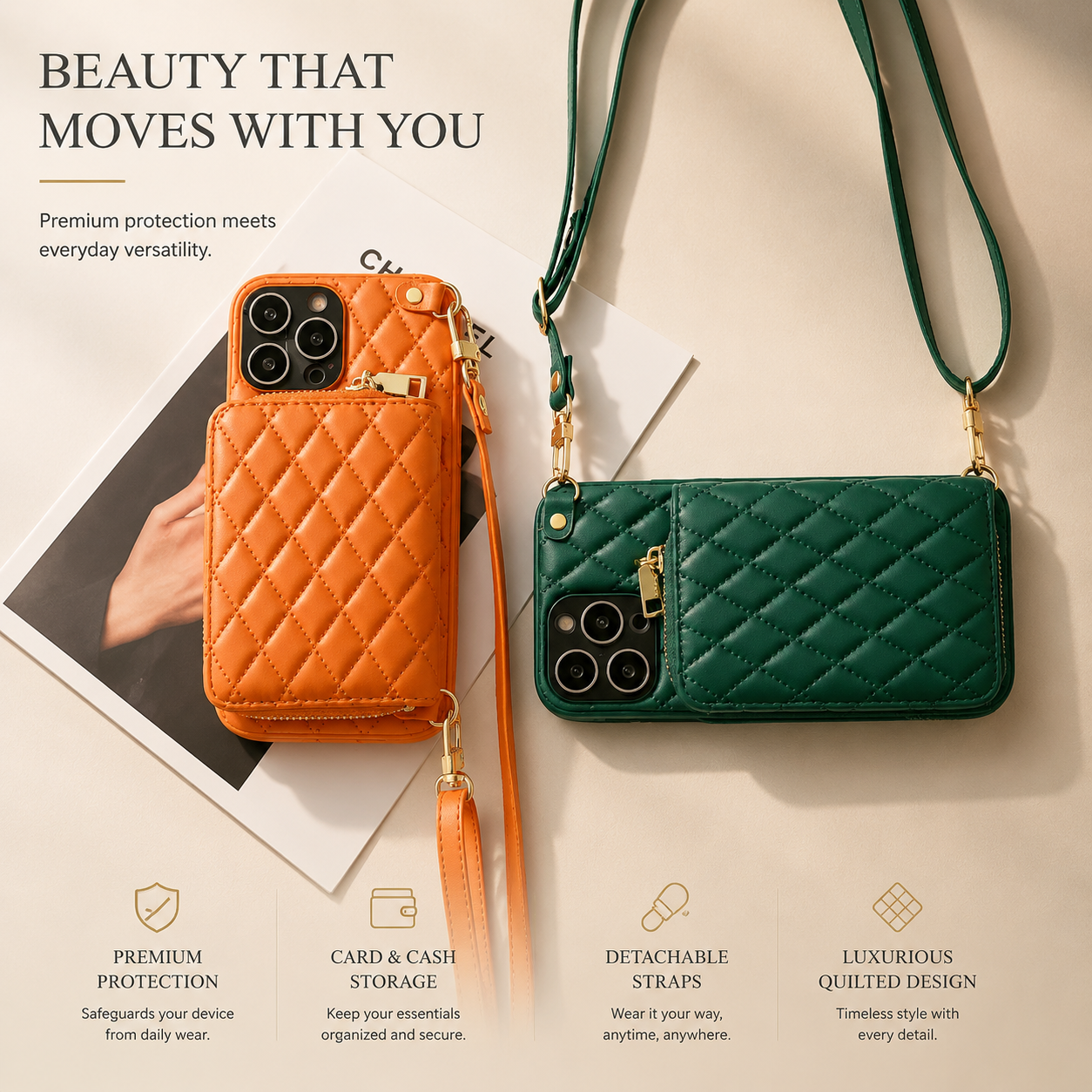 Premium iPhone Case Wallet MagSafe Compatible Leather Zipper Crossbody Cover Card Holder Protection
