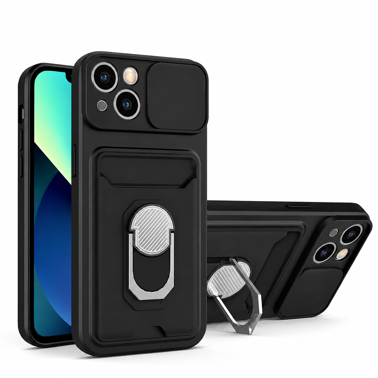 Premium iPhone Case Wallet MagSafe Compatible Silicone Card Holder Ring Stand Cover Shockproof Protection