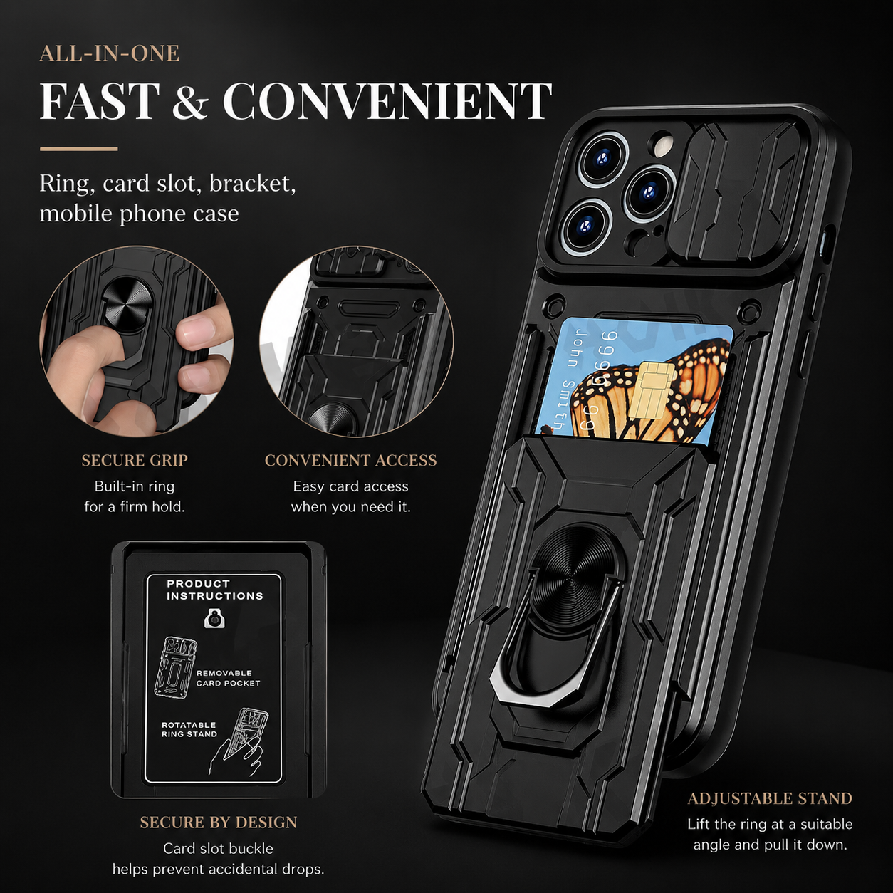 Premium iPhone Case Wallet MagSafe Compatible Silicone Card Holder Ring Stand Cover Shockproof Protection