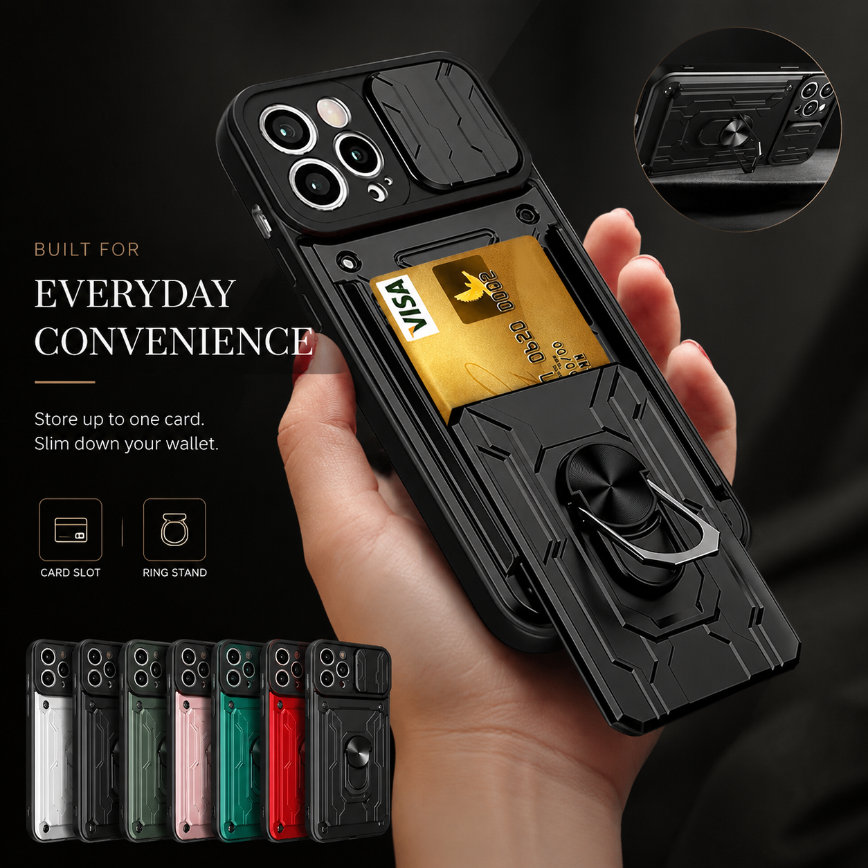 Premium iPhone Case Wallet MagSafe Compatible Silicone Card Holder Ring Stand Cover Shockproof Protection