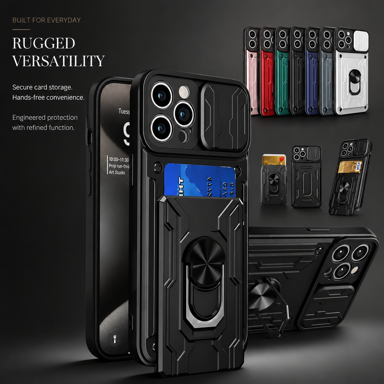 Premium iPhone Case Wallet MagSafe Compatible Silicone Card Holder Ring Stand Cover Shockproof Protection