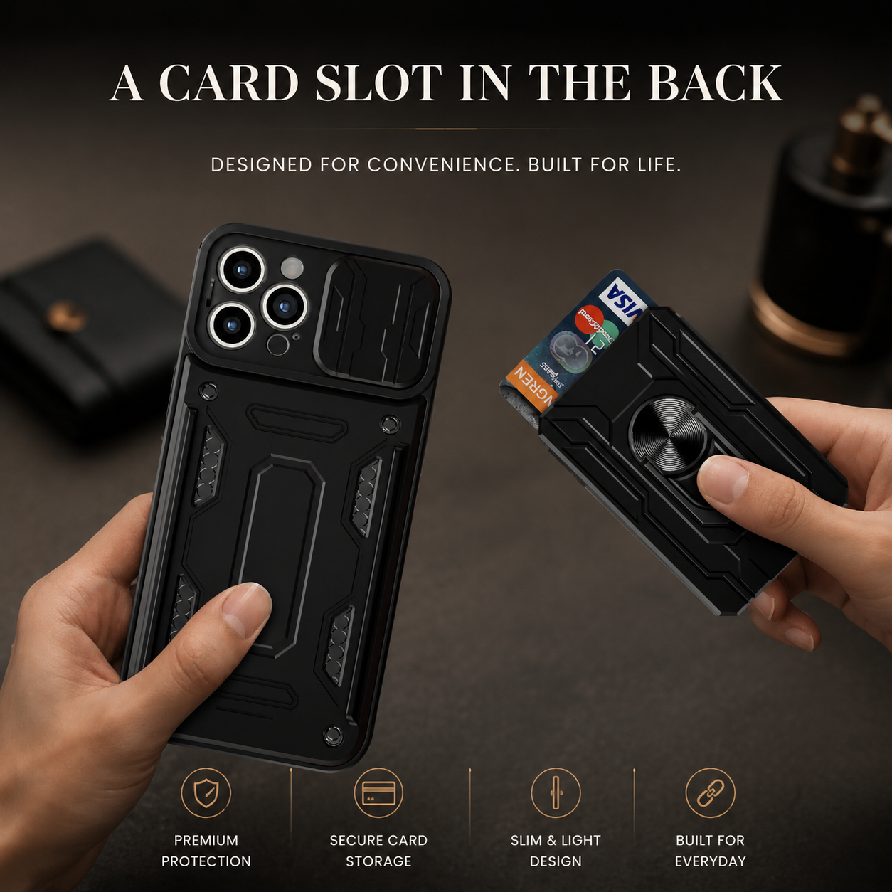 Premium iPhone Case Wallet MagSafe Compatible Silicone Card Holder Ring Stand Cover Shockproof Protection
