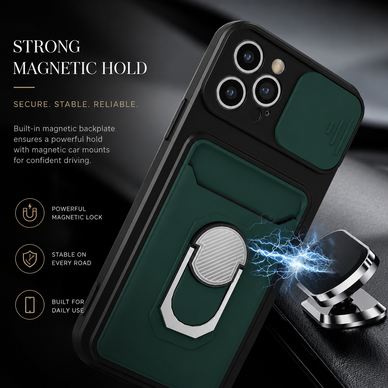 Premium iPhone Case Wallet MagSafe Compatible Silicone Card Holder Ring Stand Cover Shockproof Protection