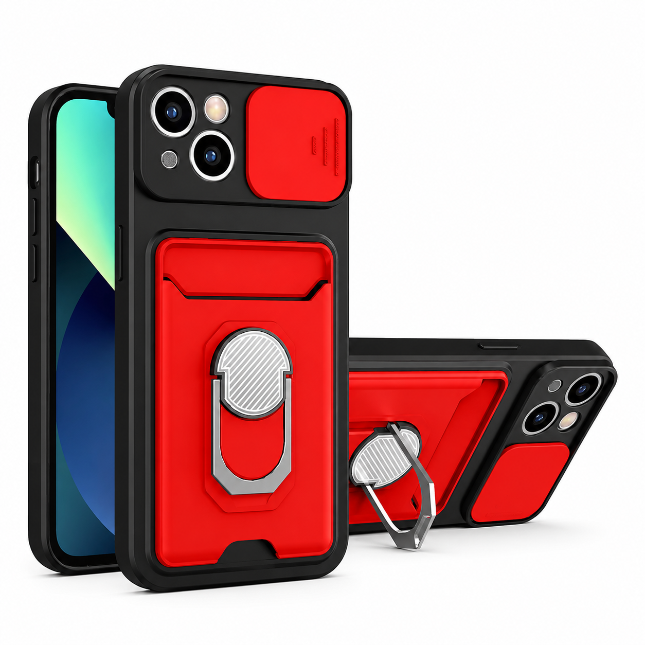 Premium iPhone Case Wallet MagSafe Compatible Silicone Card Holder Ring Stand Cover Shockproof Protection