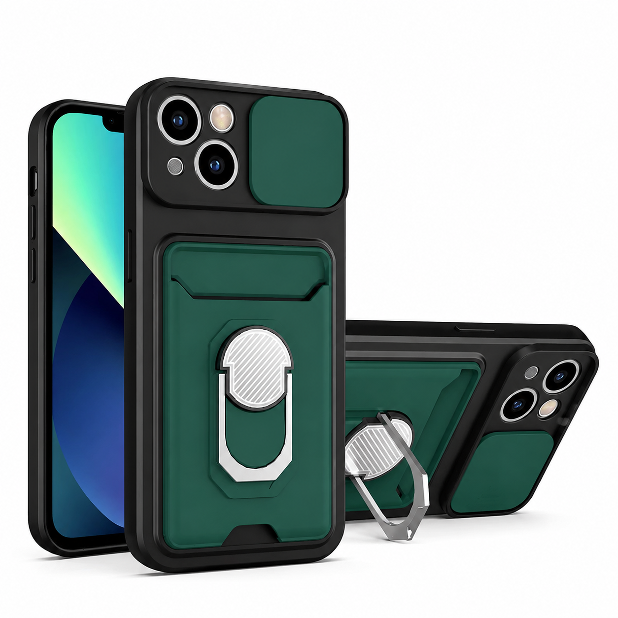 Premium iPhone Case Wallet MagSafe Compatible Silicone Card Holder Ring Stand Cover Shockproof Protection