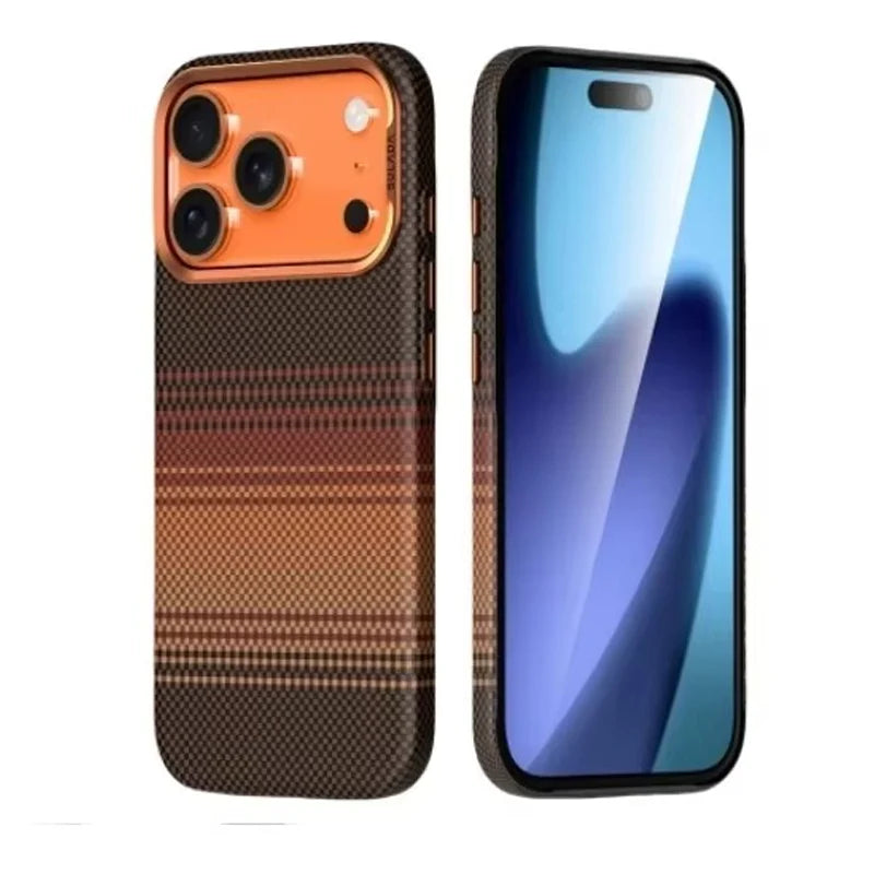 Premium iPhone Case Carbon Fiber Pattern MagSafe Compatible Kevlar Style Shockproof PC Hard Protective Cover with Magnetic Alignment Design