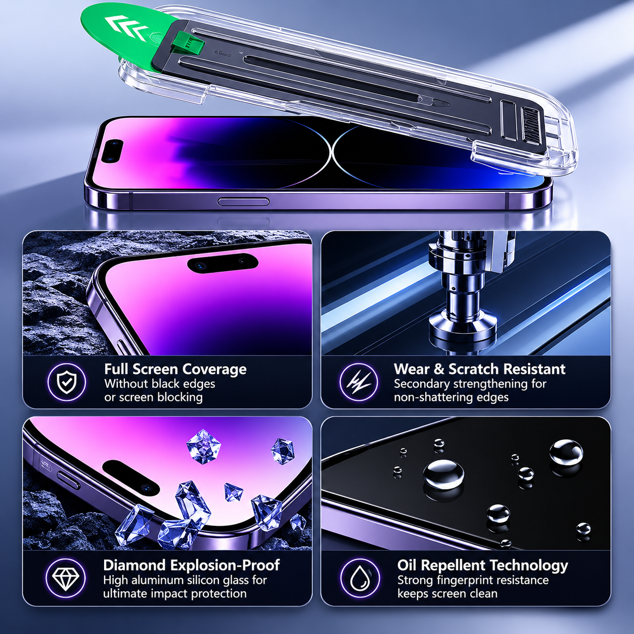 Premium iPhone Screen Protector Matte Privacy Anti Spy Tempered Glass Anti Glare Oleophobic Full Coverage Easy Installation Frame