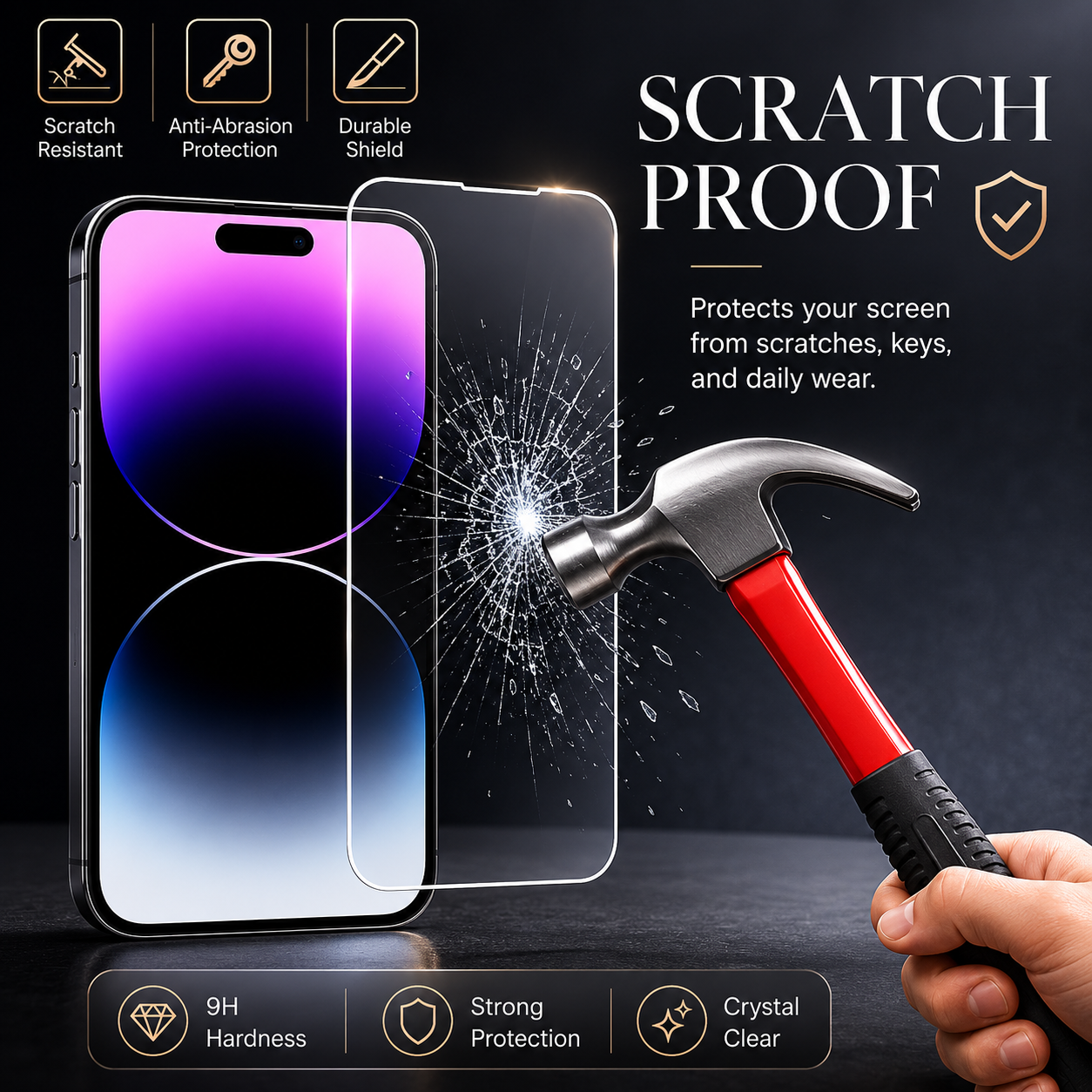Premium iPhone Screen Protector Tempered Glass HD Clear Scratch Resistant Anti Fingerprint Bubble Free Shatterproof Case Friendly