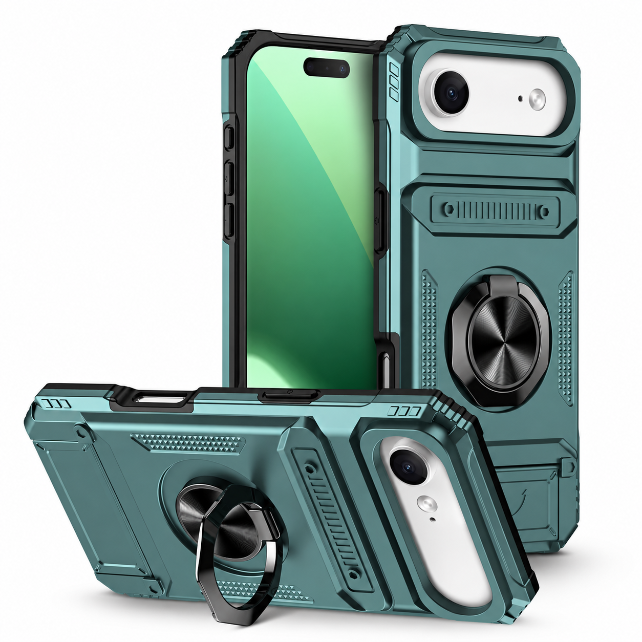 Premium iPhone Case Magnetic Wallet Cover Rotating Ring Kickstand Heavy Duty Drop Protection Case