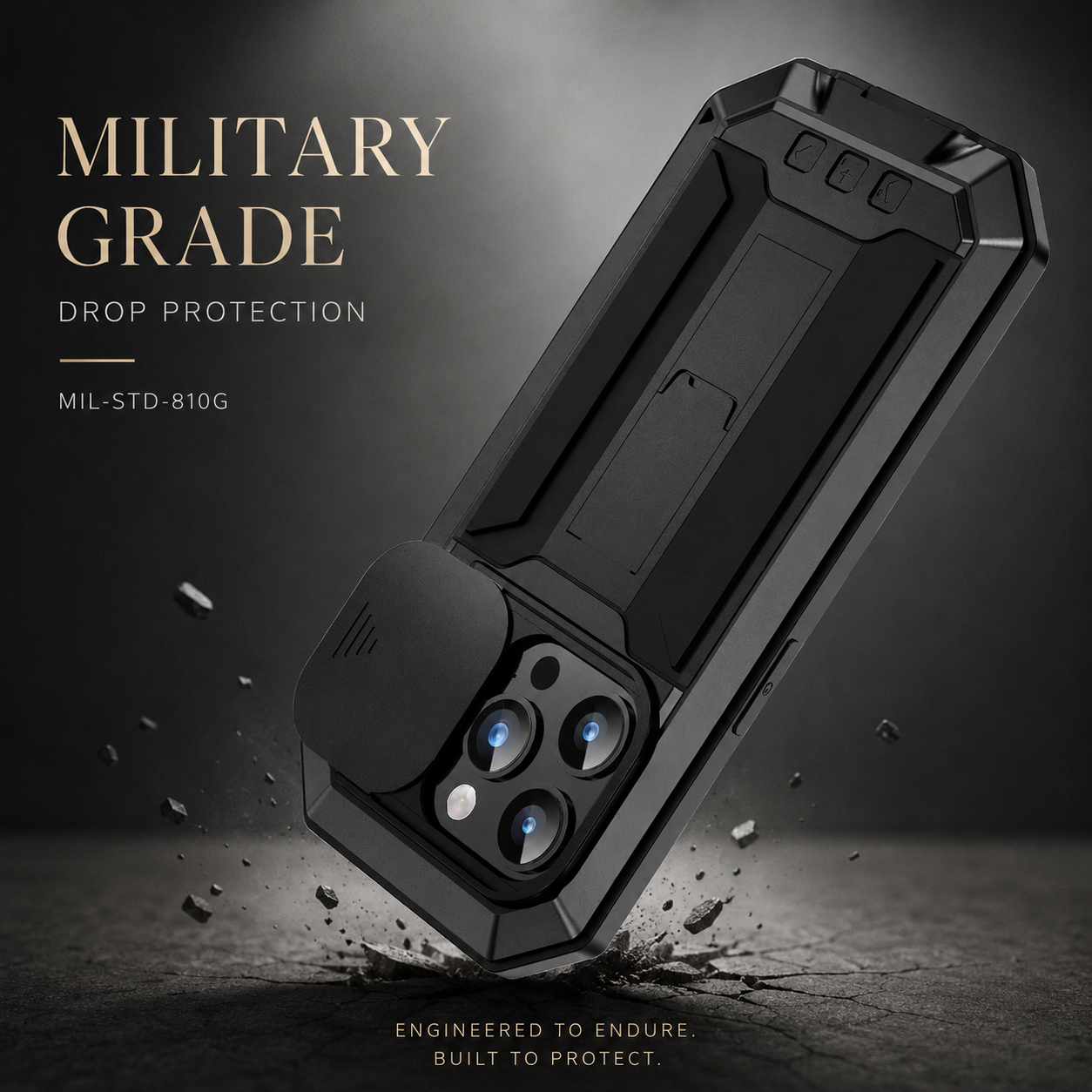 Premium iPhone Case Heavy Duty Aluminum Metal Full Body Cover with Tempered Glass Screen Lens Slider Shockproof Dual Layer Kickstand Design